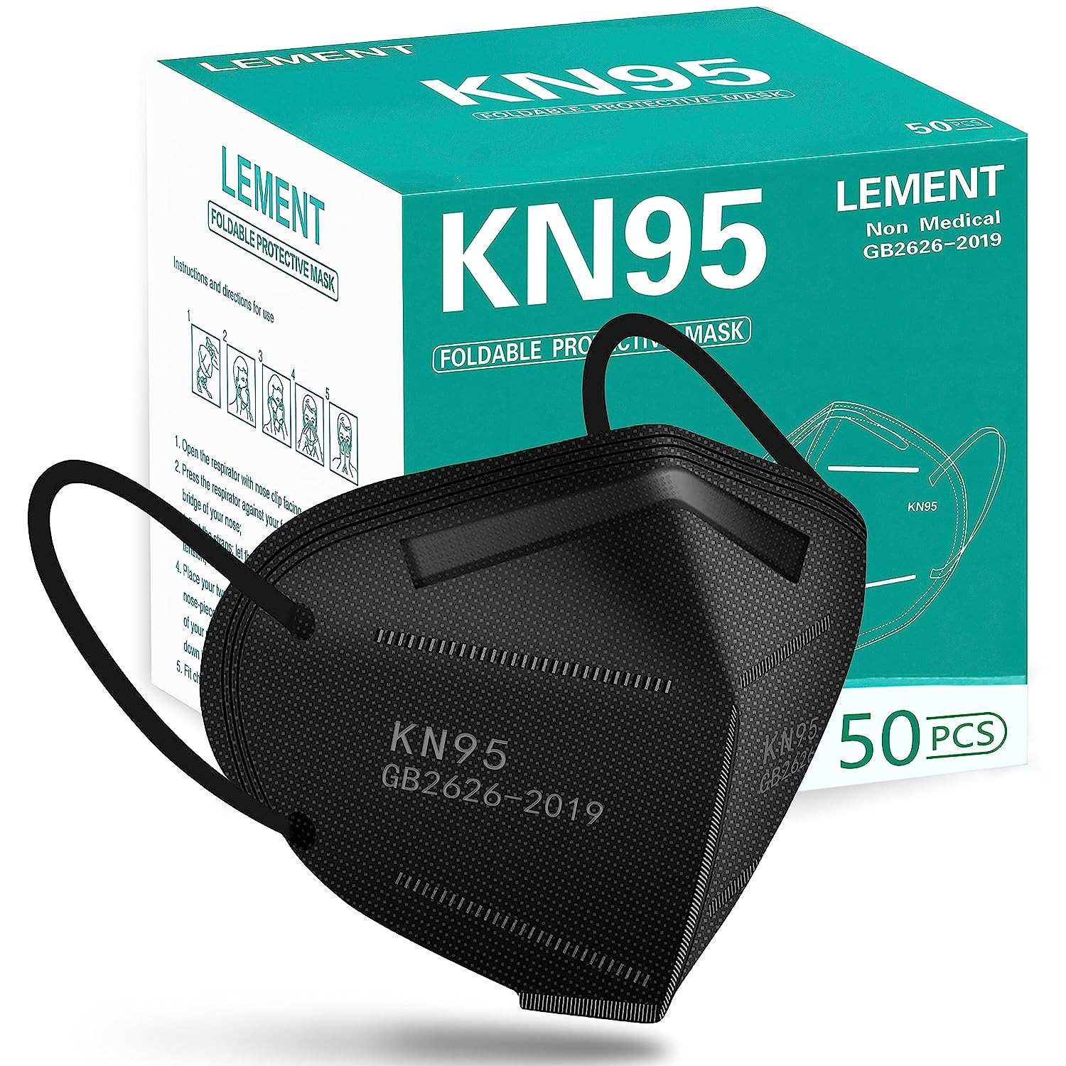 50 Pcs KN95 Face Mask Black 5 Layer Filter≥95% Cup Dust Safety Masks 5 Layer NEW