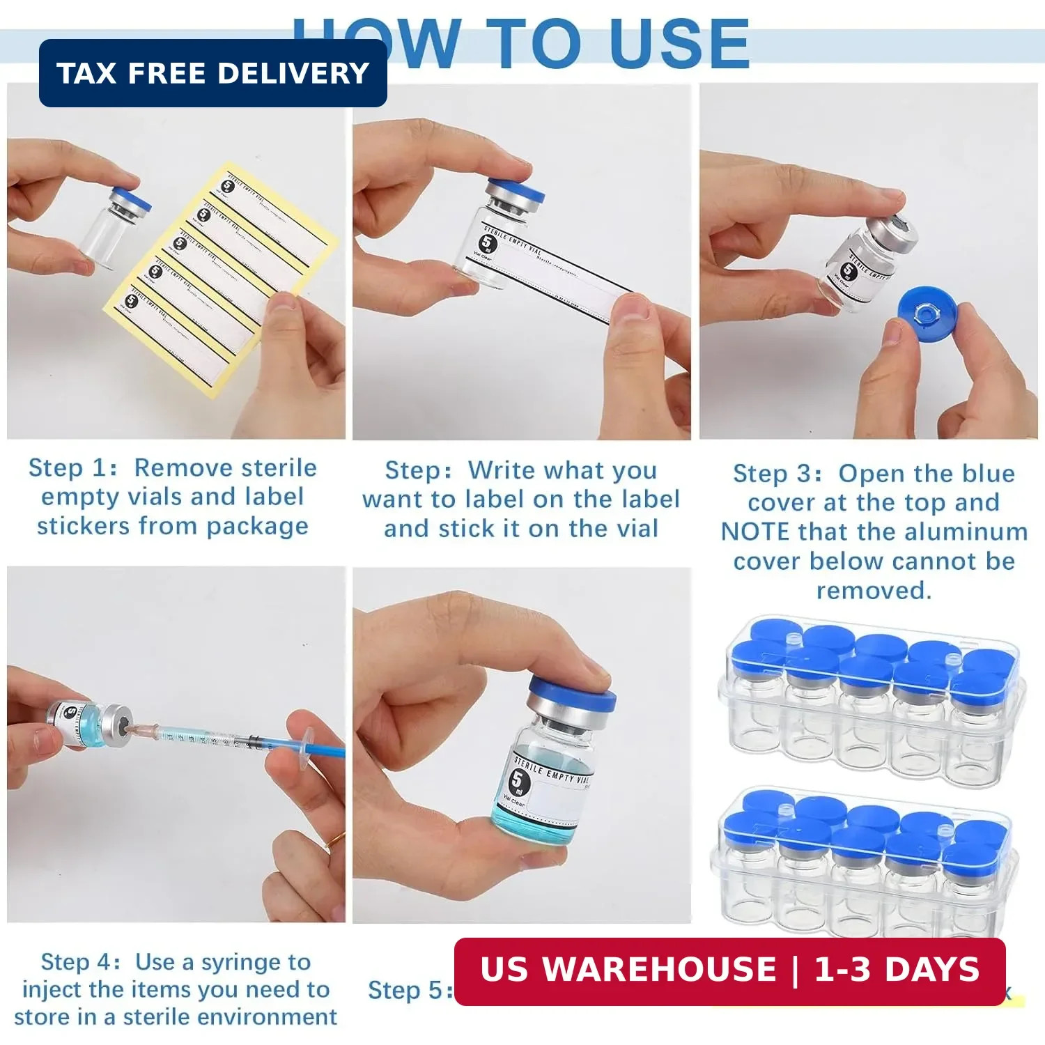 Threlaco 20 Pcs 5ml Sealed Sterile Empty Vials with Self Healing Injection Port