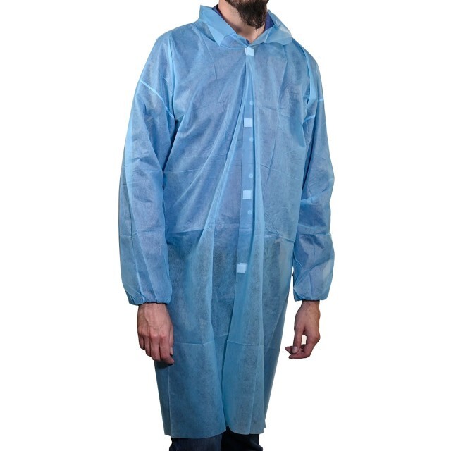 Umbo H243B/XL Box of 30 XL Hook & Loop Polypropylene Disposable Lab Coat Blue