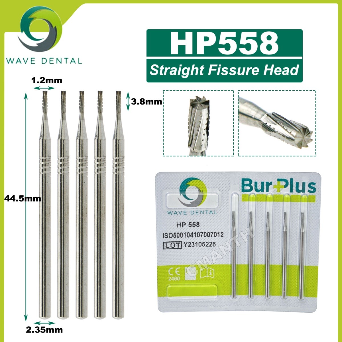 WAVE Dental Tungsten Carbide Burs Low Speed Straight Fissure Head HP Bur 2.35mm
