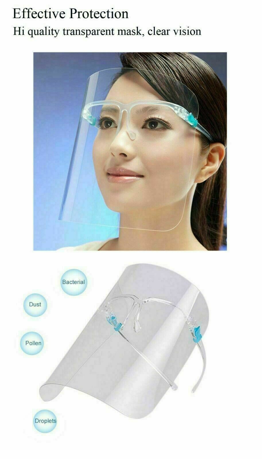 10 Pack Face Shield Guard Mask Safety Protection With Glasses Reusable Frame