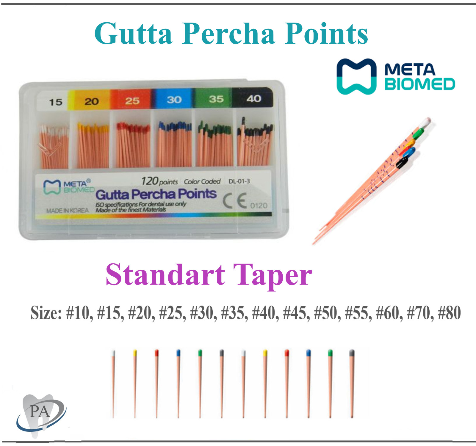 Dental Endo Gutta Percha Points 120/pk Meta Standart Coarse Medium Fine X-Fine