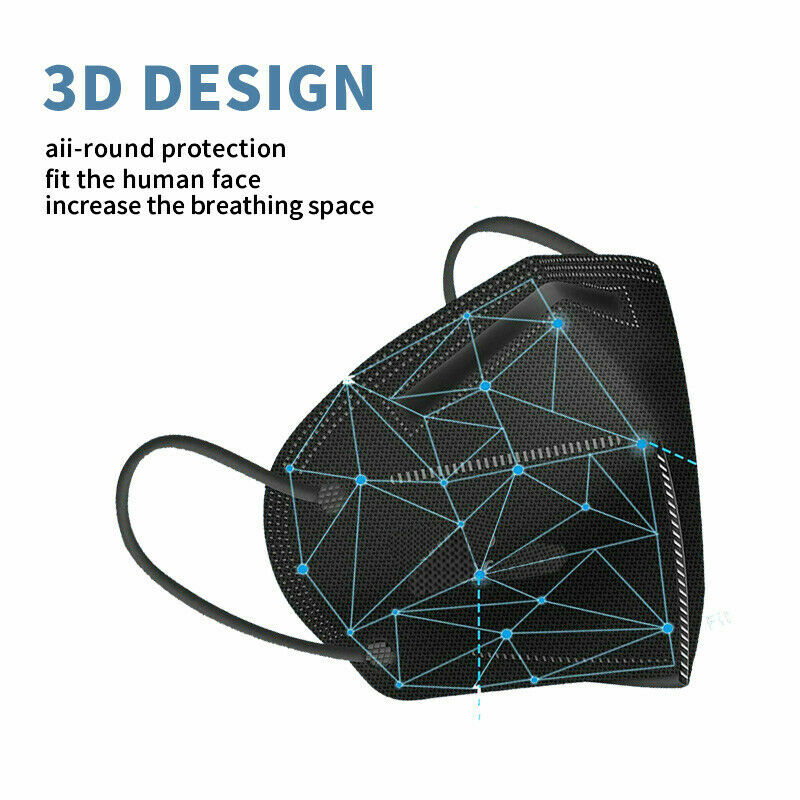 50/100 Pcs Black KN95 Face Mask 5-Layer Cover Protection Respirator Masks K-N95