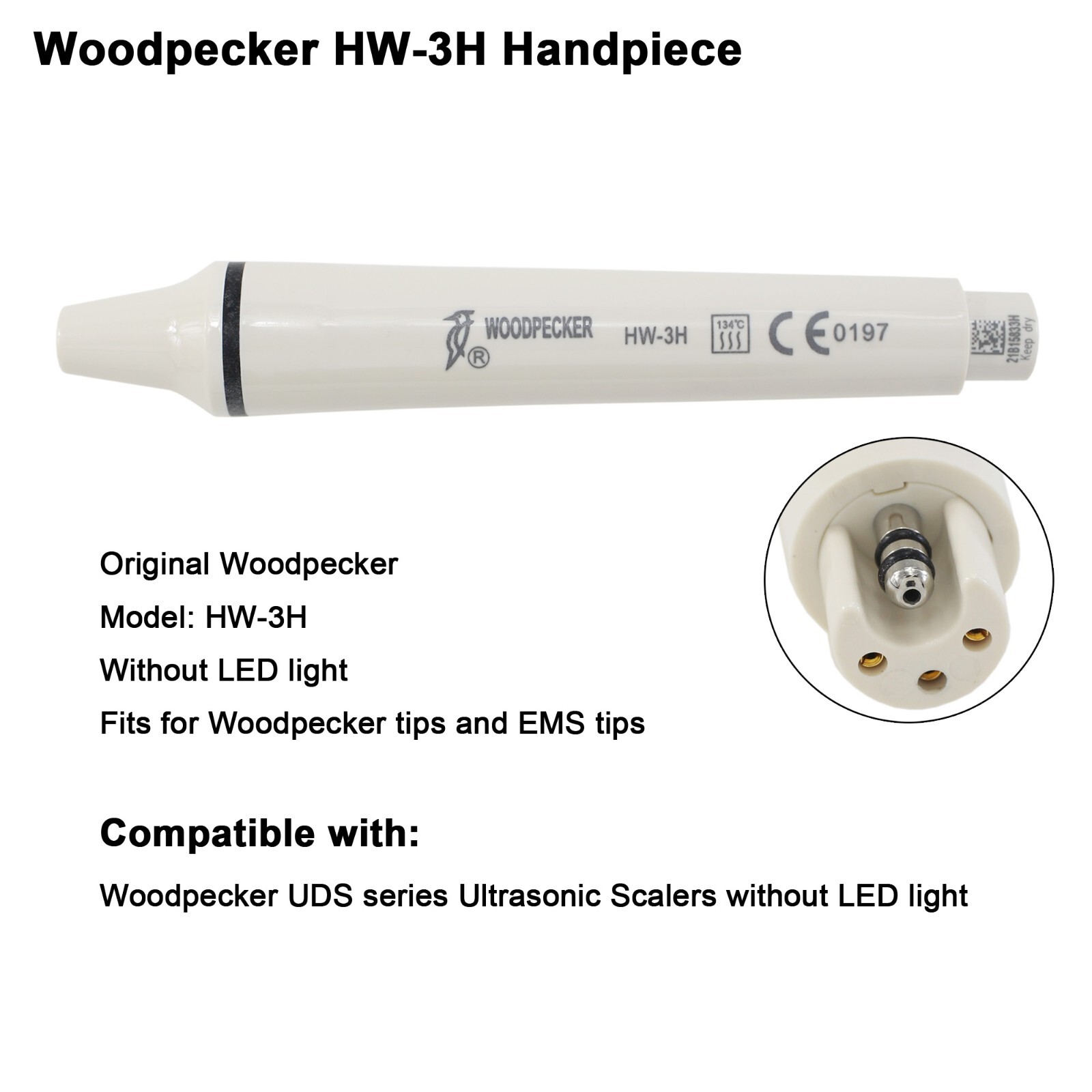 Original Dental Woodpecker Ultrasonic Scaler Handpiece Piezo HW-3H For EMS Tips