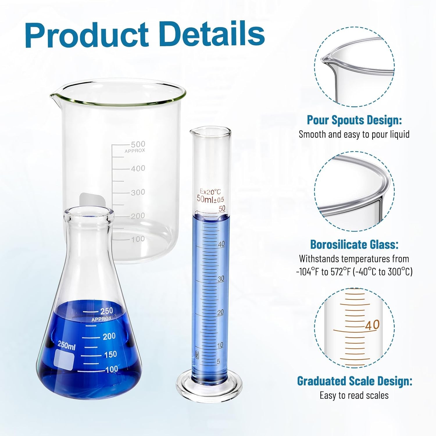 14Pcs/11Pcs Lab Flask Glass Measuring Beaker 10/50/100ml Graduated Cylinder Kit