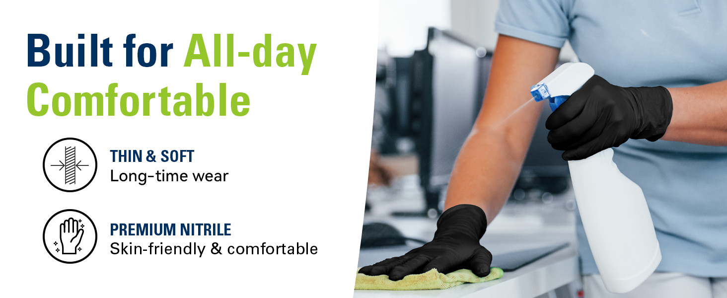 Black Nitrile Gloves, Food Safe Disposable Gloves Latex Free, Rubber Gloves