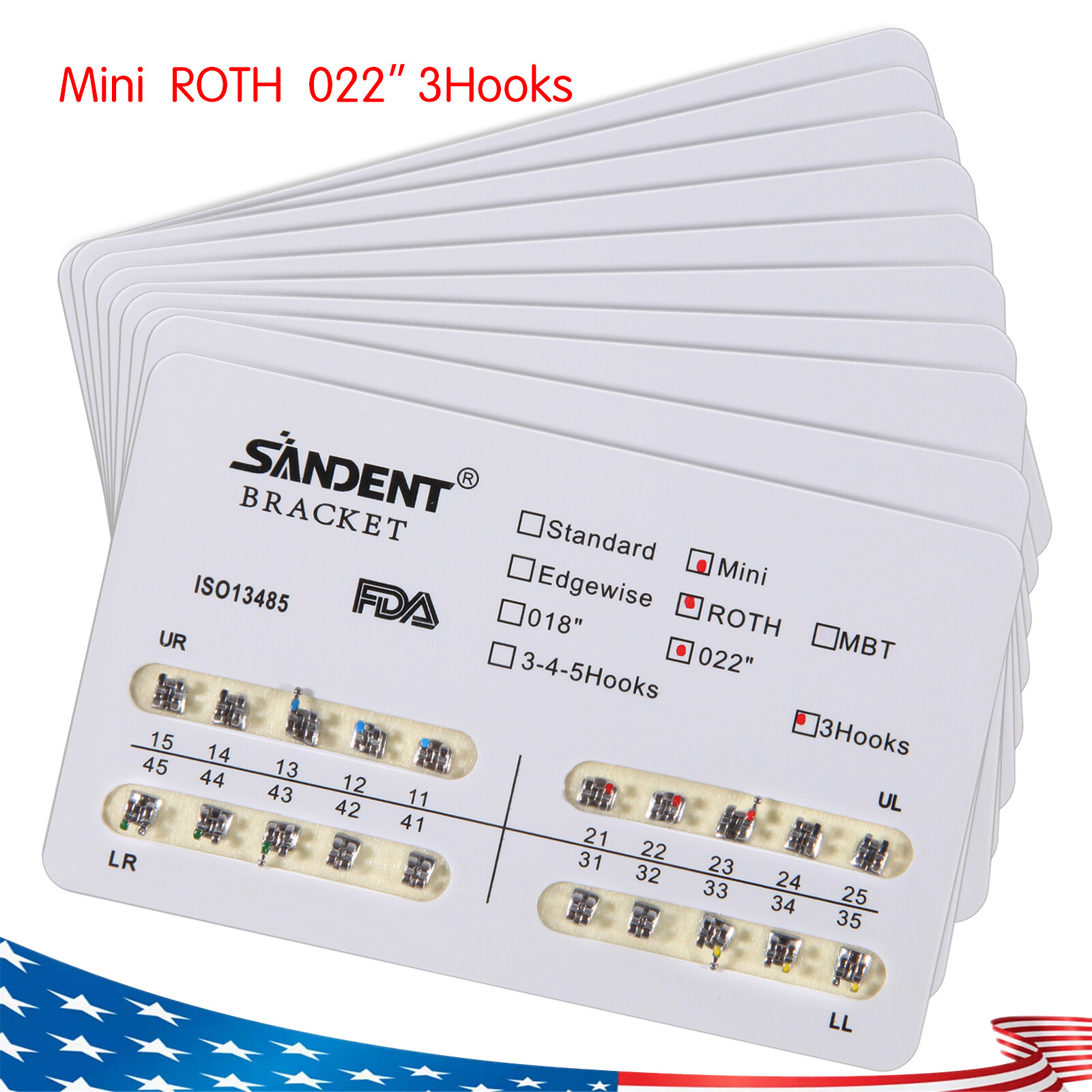10 bags Dental Orthodontic Braces Bracket Mini Roth 022″Slot w/ 3hooks 200PCS ns