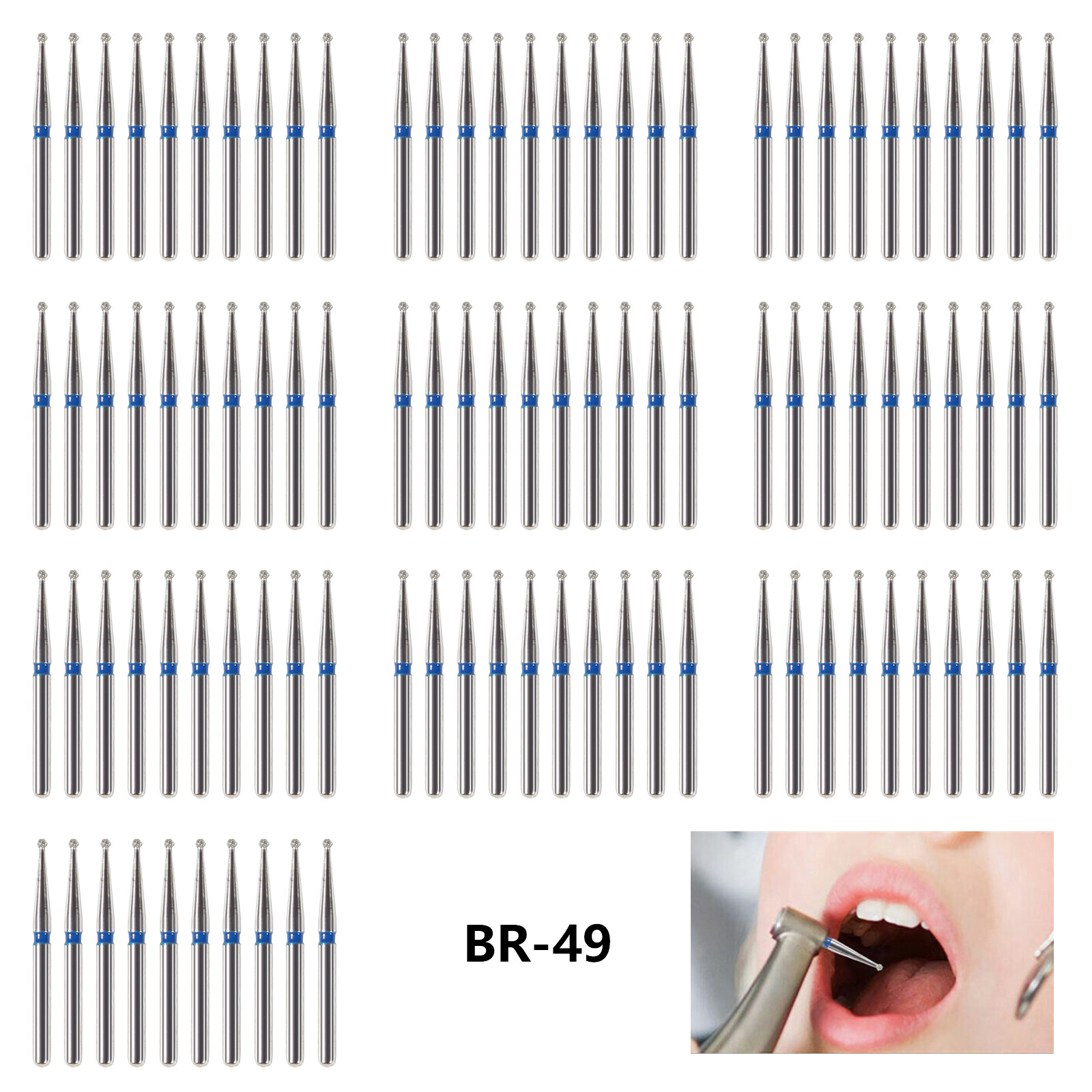 100pcs Dental Diamond Burs Ball Round BR-49 For High Speed Handpiece 5 pcs/pack