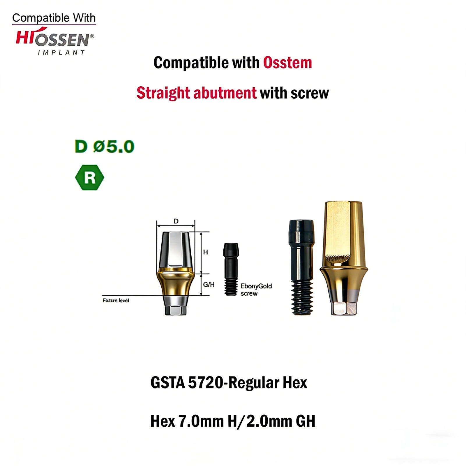 US 5pcs Dental Osstem Hiossen TS Ti Straight Transfer Abutment Hex MINI/Regular