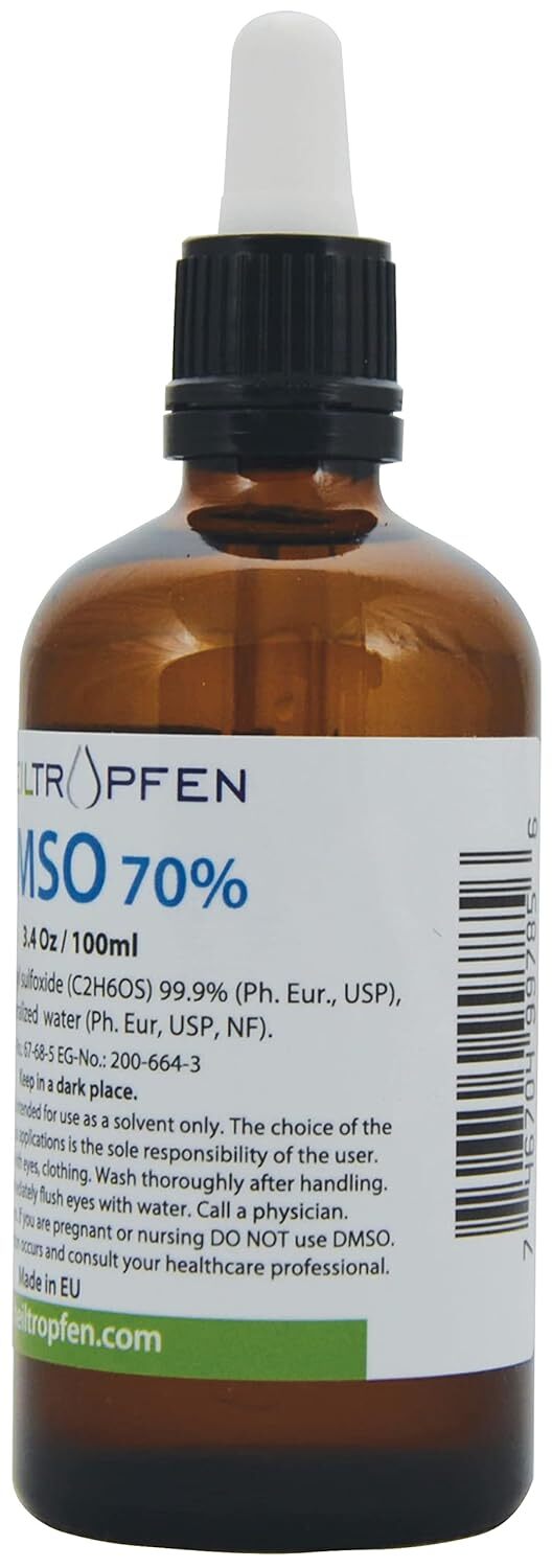 70 Dmso Dimethyl Sulfoxide Pharmaceutical Grade Low Odor Glass Bottle 3 4 Fl Oz