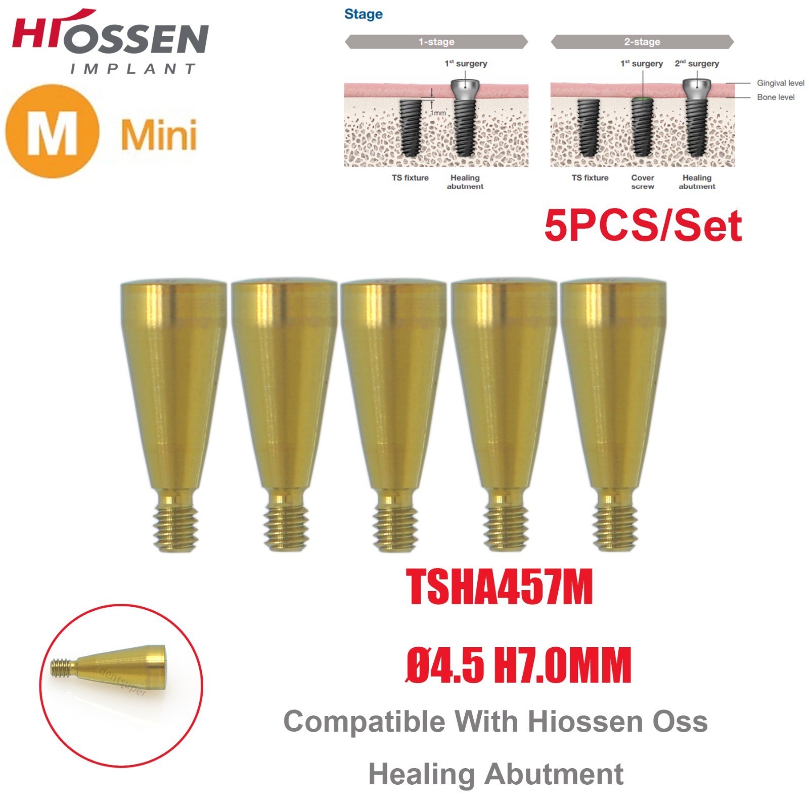 US 5Pcs Dental Healing Abutment Mini/Regular Hiossen Osstem ET TS Ti Implant Cap