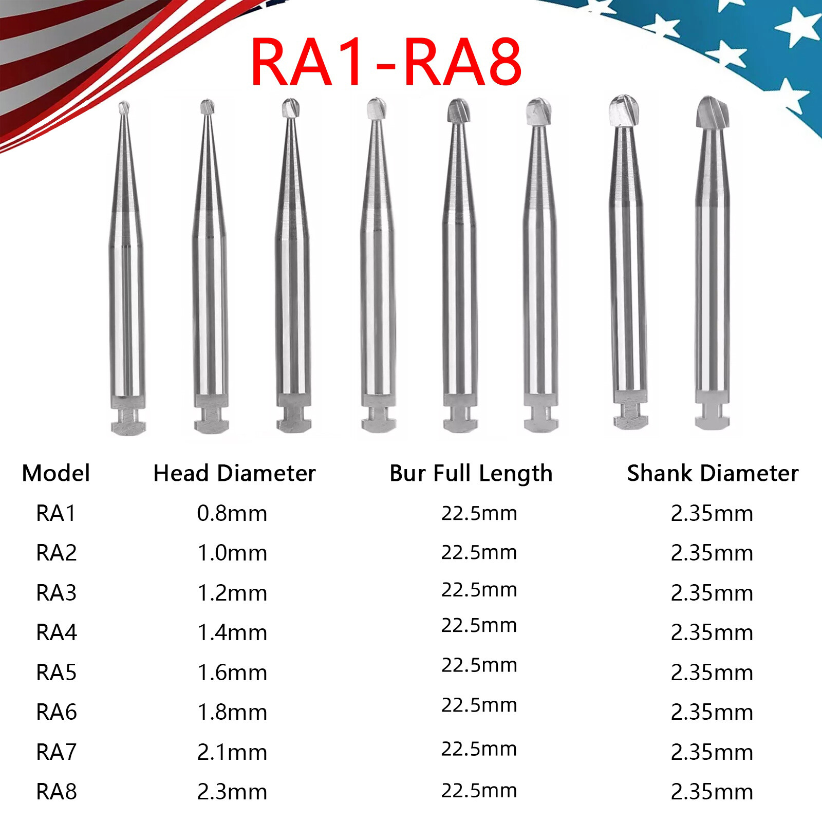 Dental Carbide Round Burs Lenghth Latch RA 22.5mm Contra Angle DL