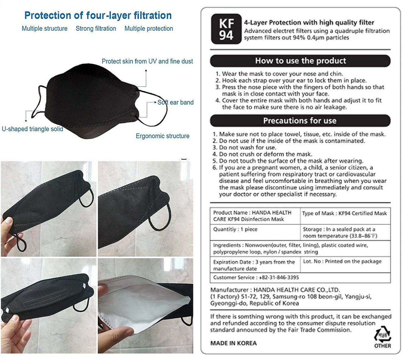 Korea Good Manner KF94 Face Safety Mask Black Color for Adult (20packs)