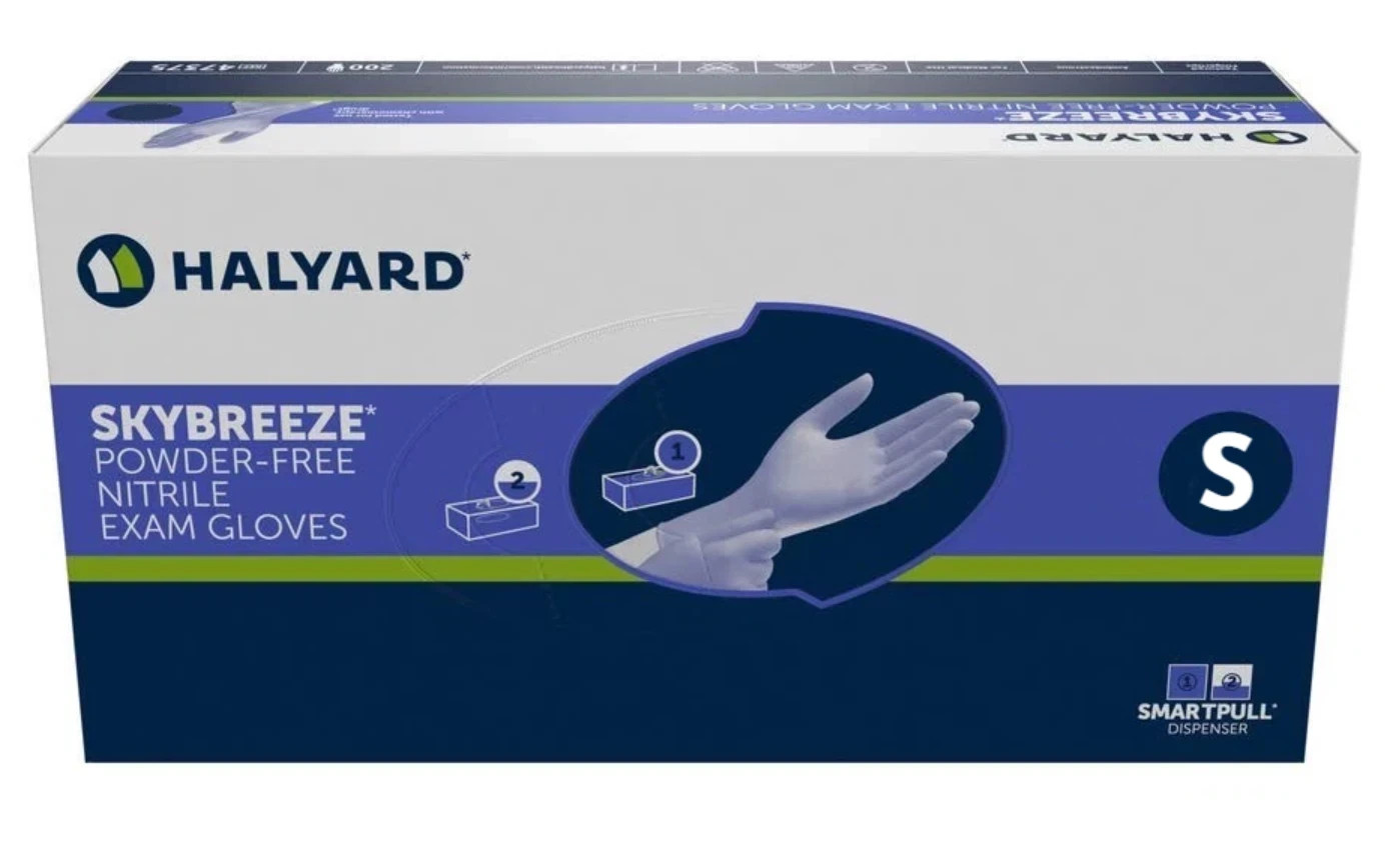 10 Boxes – HALYARD SKYBREEZ Powder Free Nitrile Exam Gloves – Sizes: S, M, L, XL
