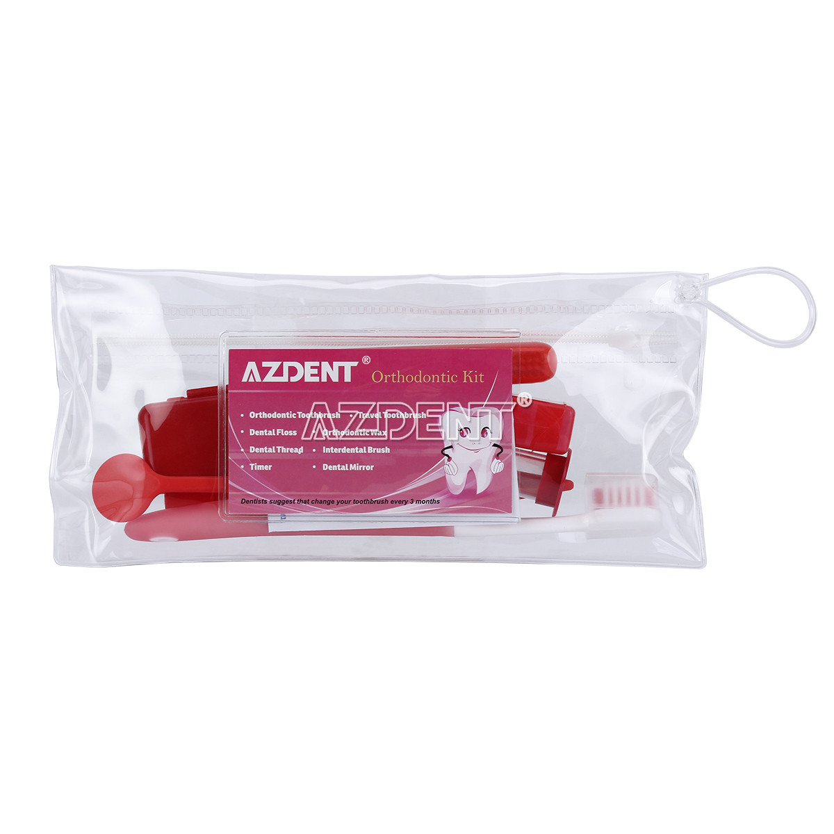10X AZDENT Dental Ortho Brush Floss Thread Teeth Oral Cleaning Care Red Kit