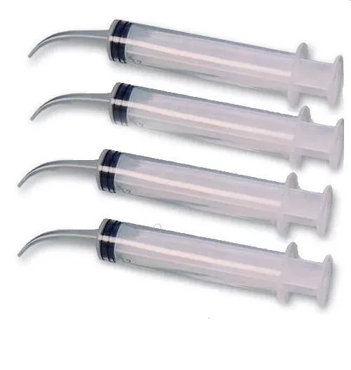 Dental Lab Disposable Plastic Curved Irrigation Syringes Measurement Tips 12ml