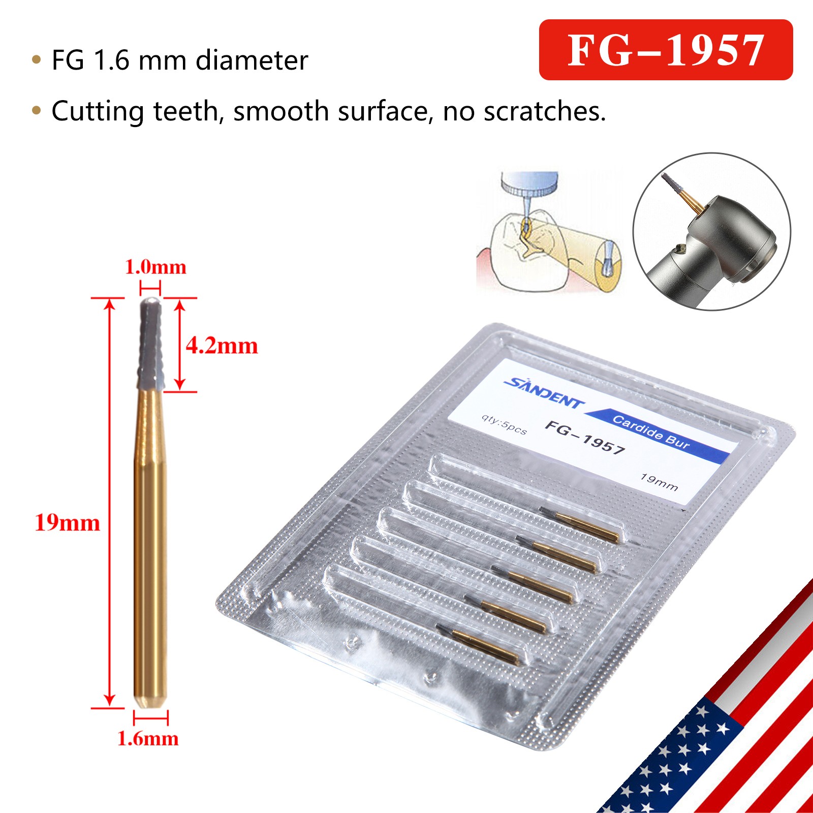 10Pcs Dental Tungsten Carbide Burs Crown Cutter Cutting Transmetal FG 1957