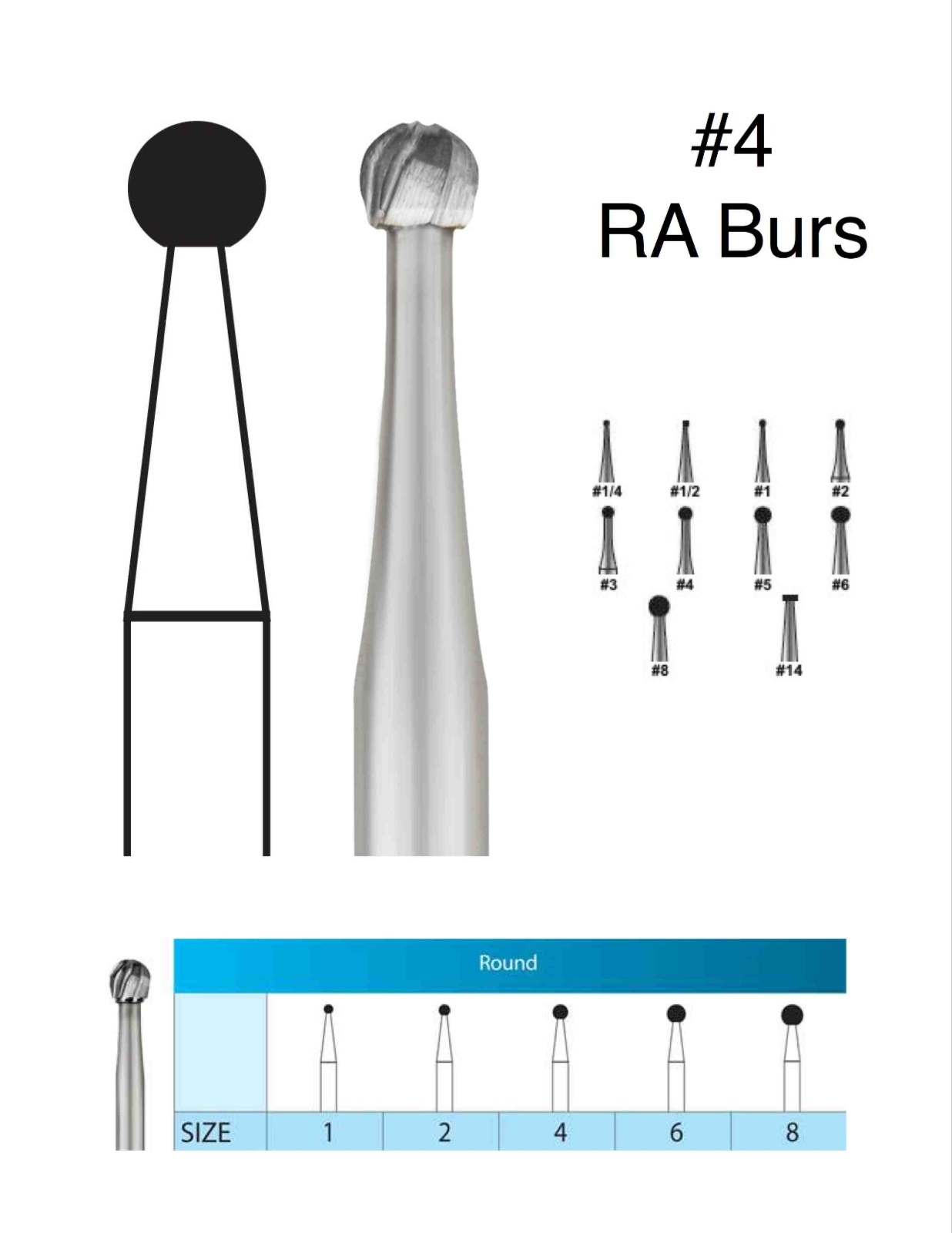 RA #4 round carbide bur for slow speed latch type #4 RA bur