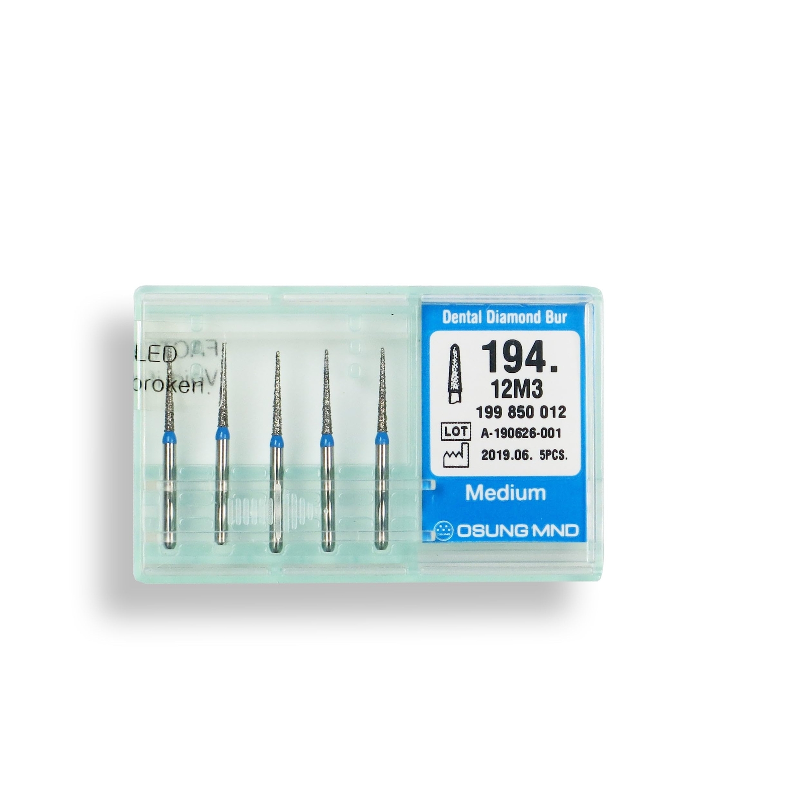 Conical, Dome End 1.2 mm Dia. Medium Grit Diamond Dental Bur 25 Pcs. 194.12M3