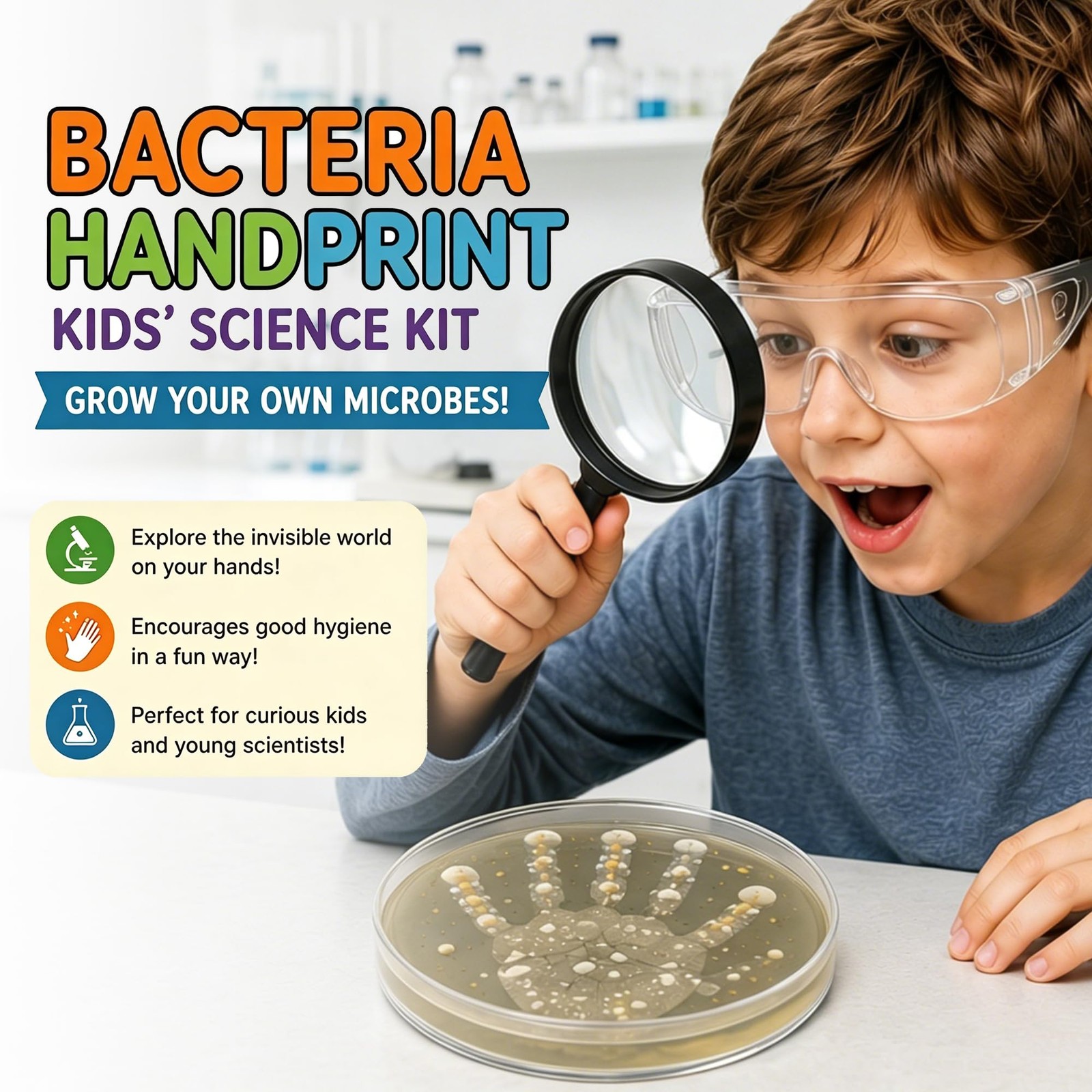 Kids Bacteria Handprint Kit – 2 Giant 150mm Prepoured Agar Petri Dishes