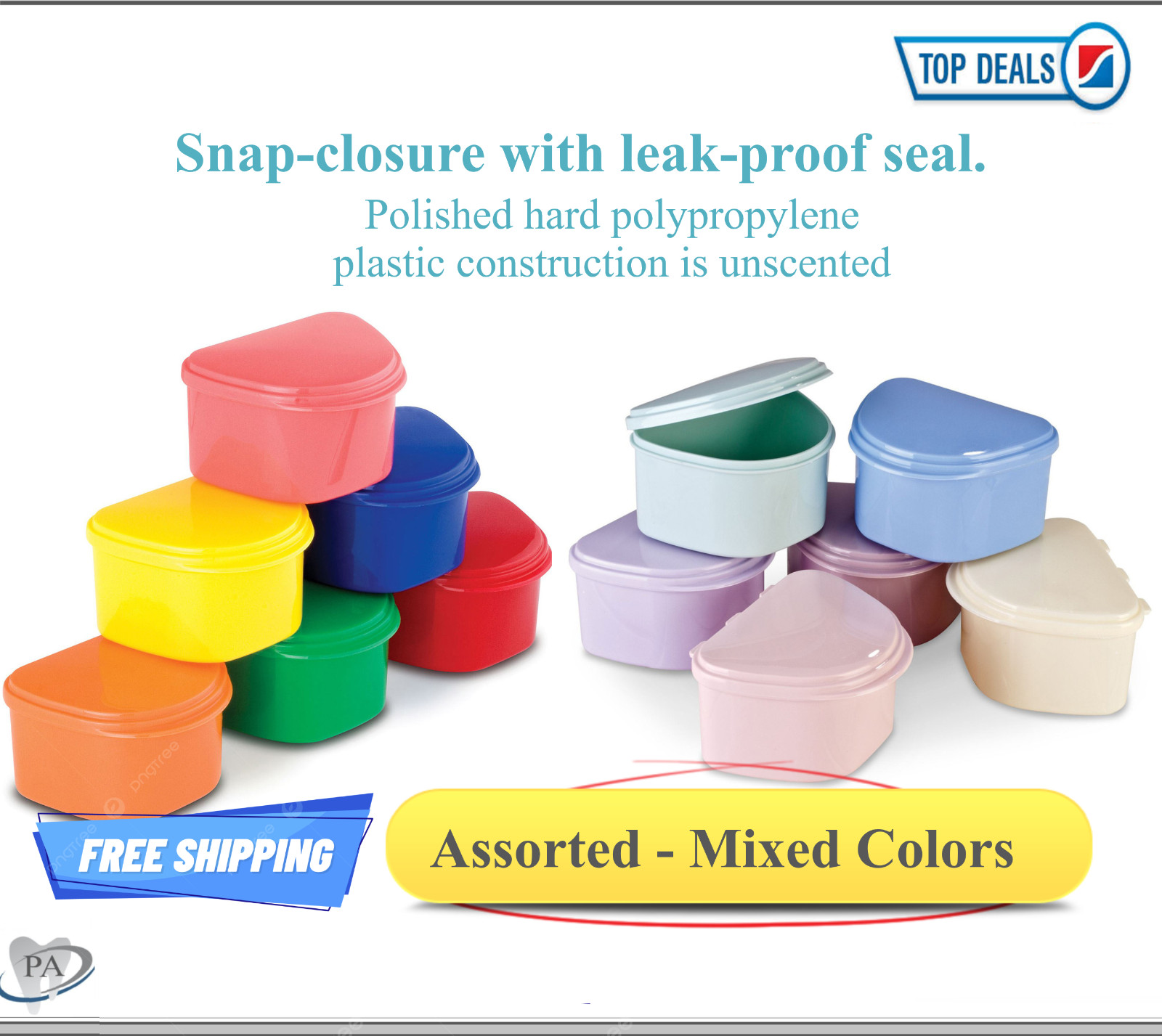 Dental Denture Box with Mini Denture Brush Denture Case Carrier , 4W”, Assorted