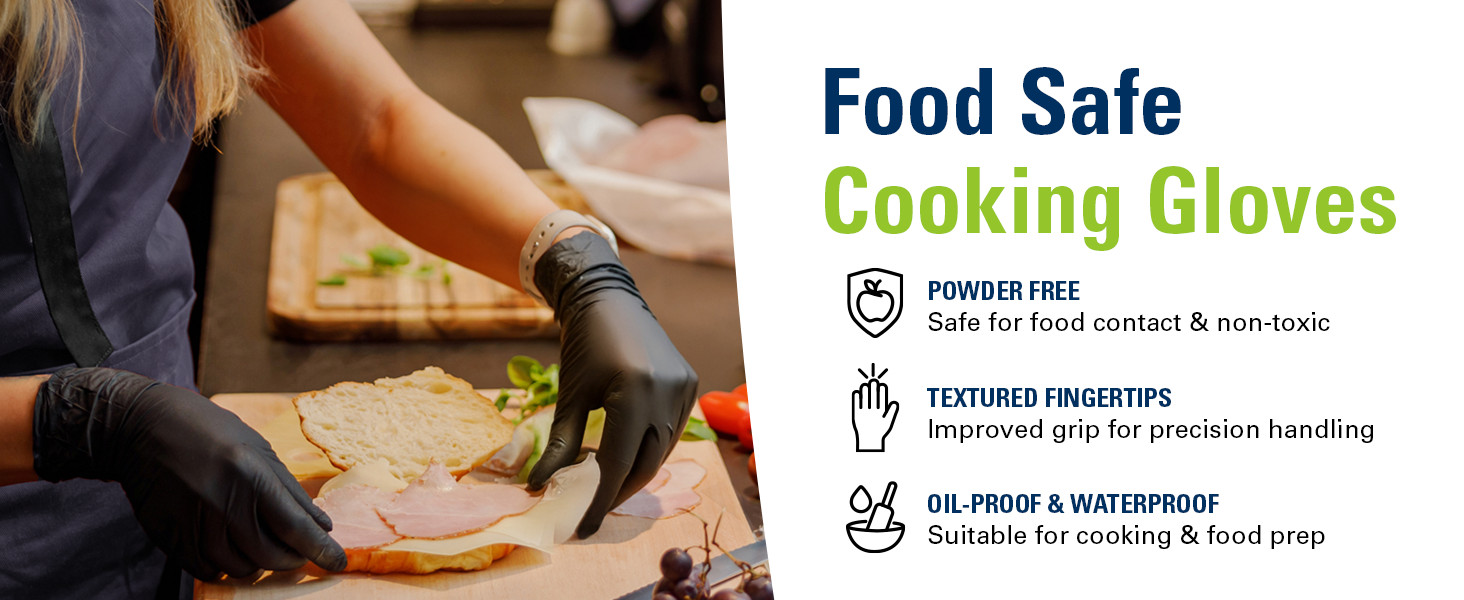 Black Nitrile Gloves, Food Safe Disposable Gloves Latex Free, Rubber Gloves