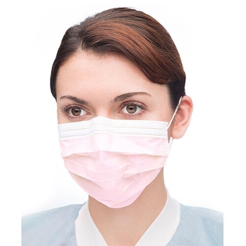 ULTRA 3-IN-1 SENSITIVE EAR-LOOP MASK LIGHT PINK 50/BX. ASTM LEVEL 2 – VALUMAX