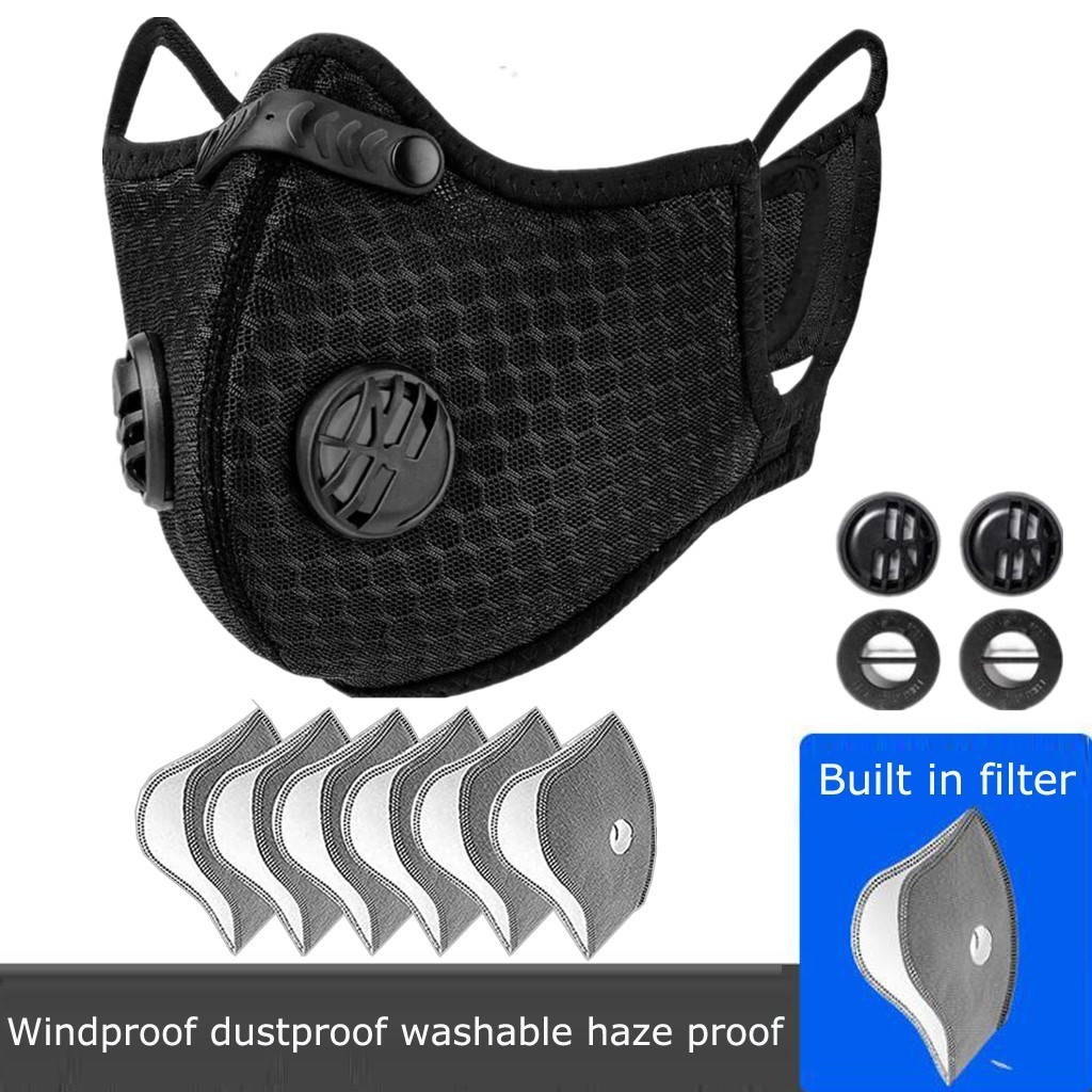 2Pack Face Mask with Active Carbon Filter Breathing Valves Reusable Cycling Mesh
