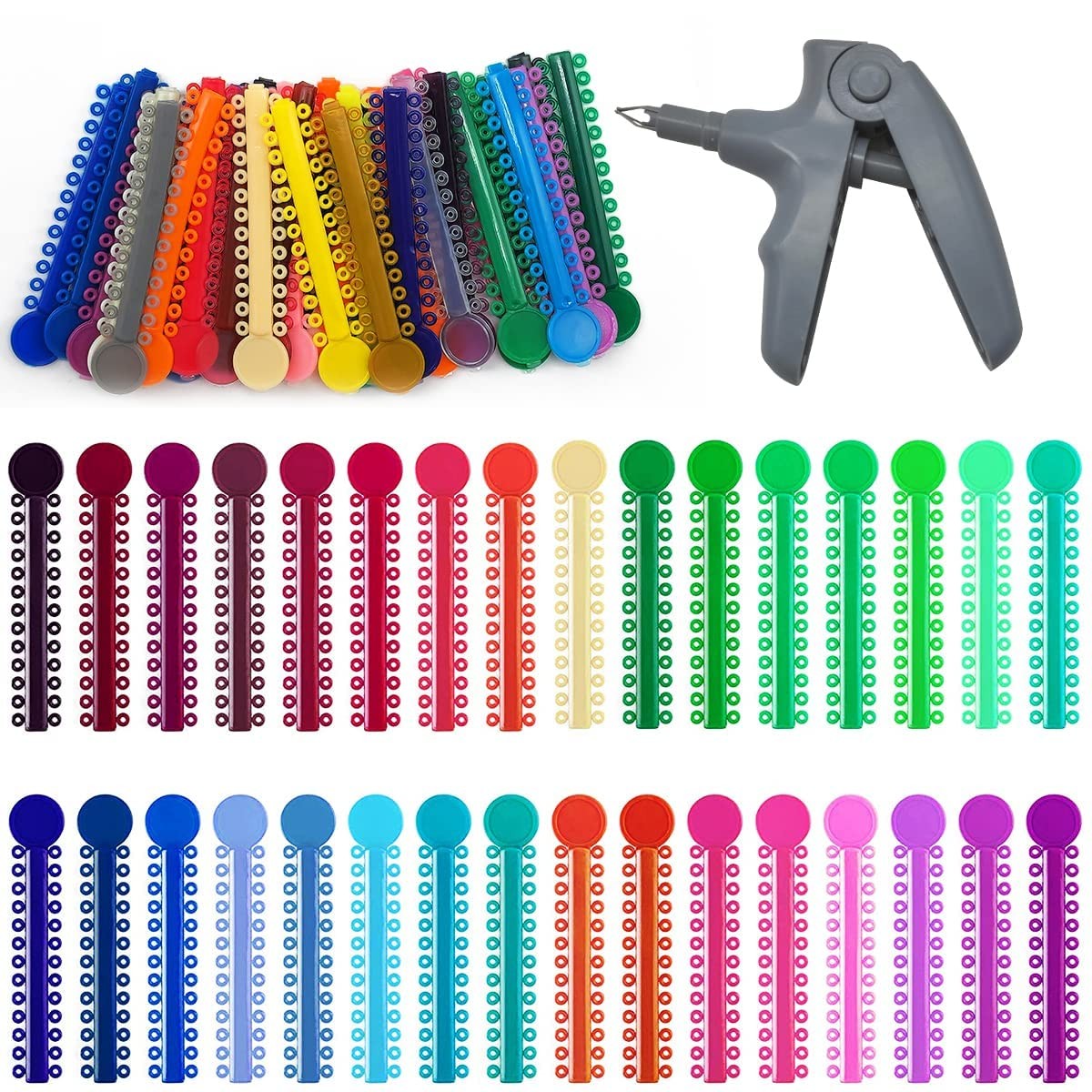Orthodontic Ligature Ties Kit – 1040 Multi-Color Rubber Bands with Orthodontic