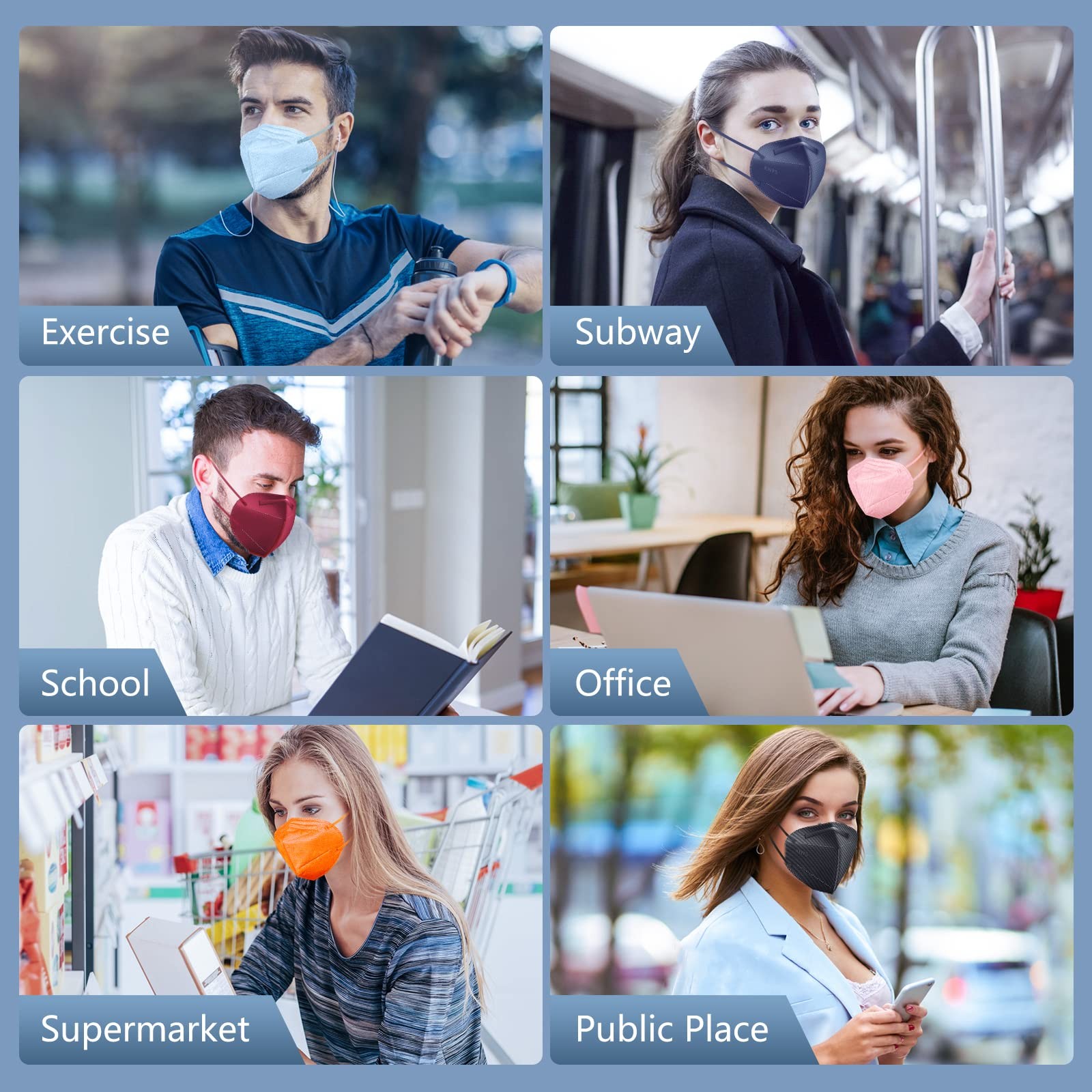 60 Packs KN95 Face Mask, 5-Ply Comfortable Filter Safety Mask, Protective Fac…