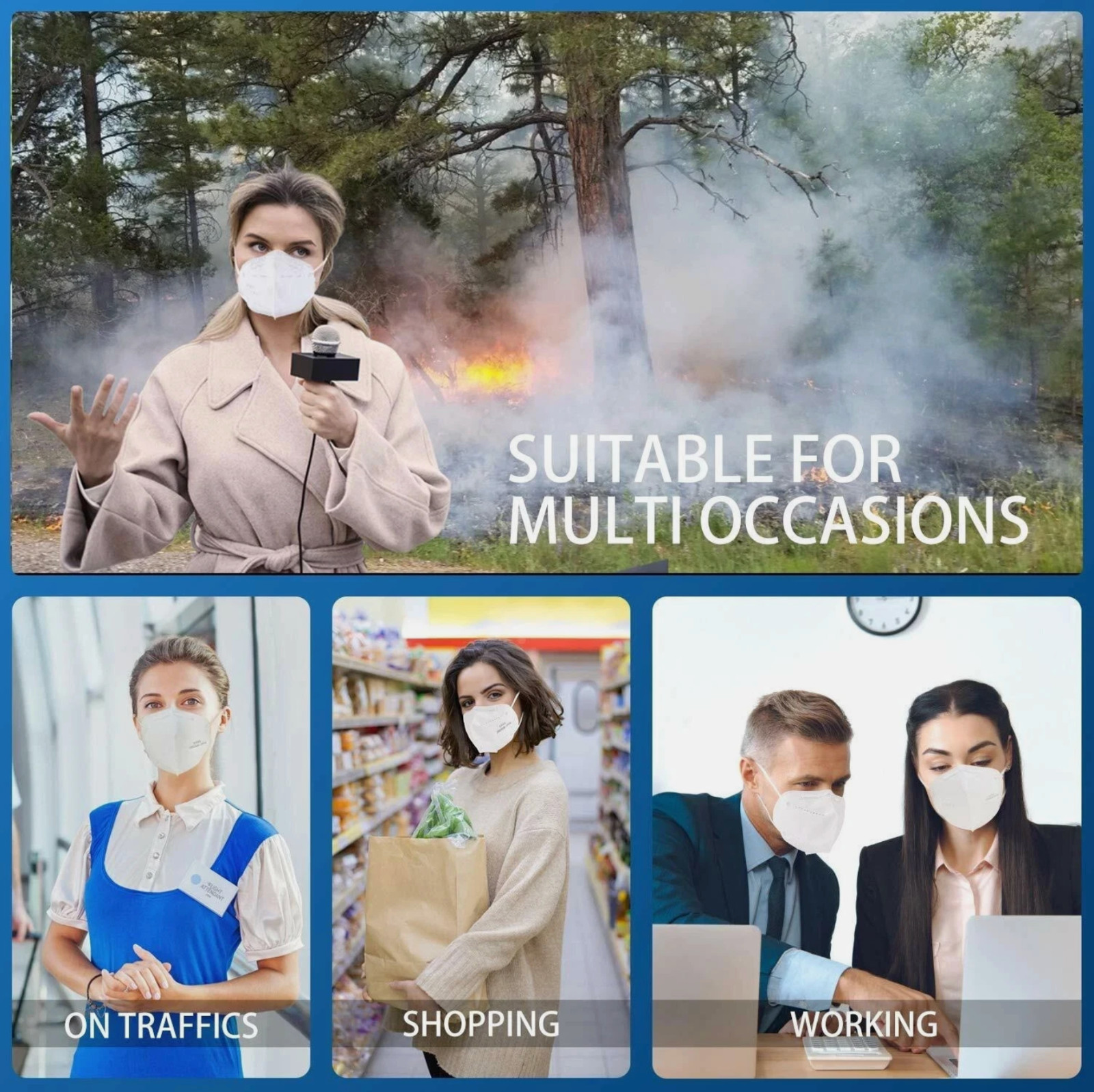 KN95 5-Layer White Protective Face Masks–Disposable Respirators(10/50/100 Packs)