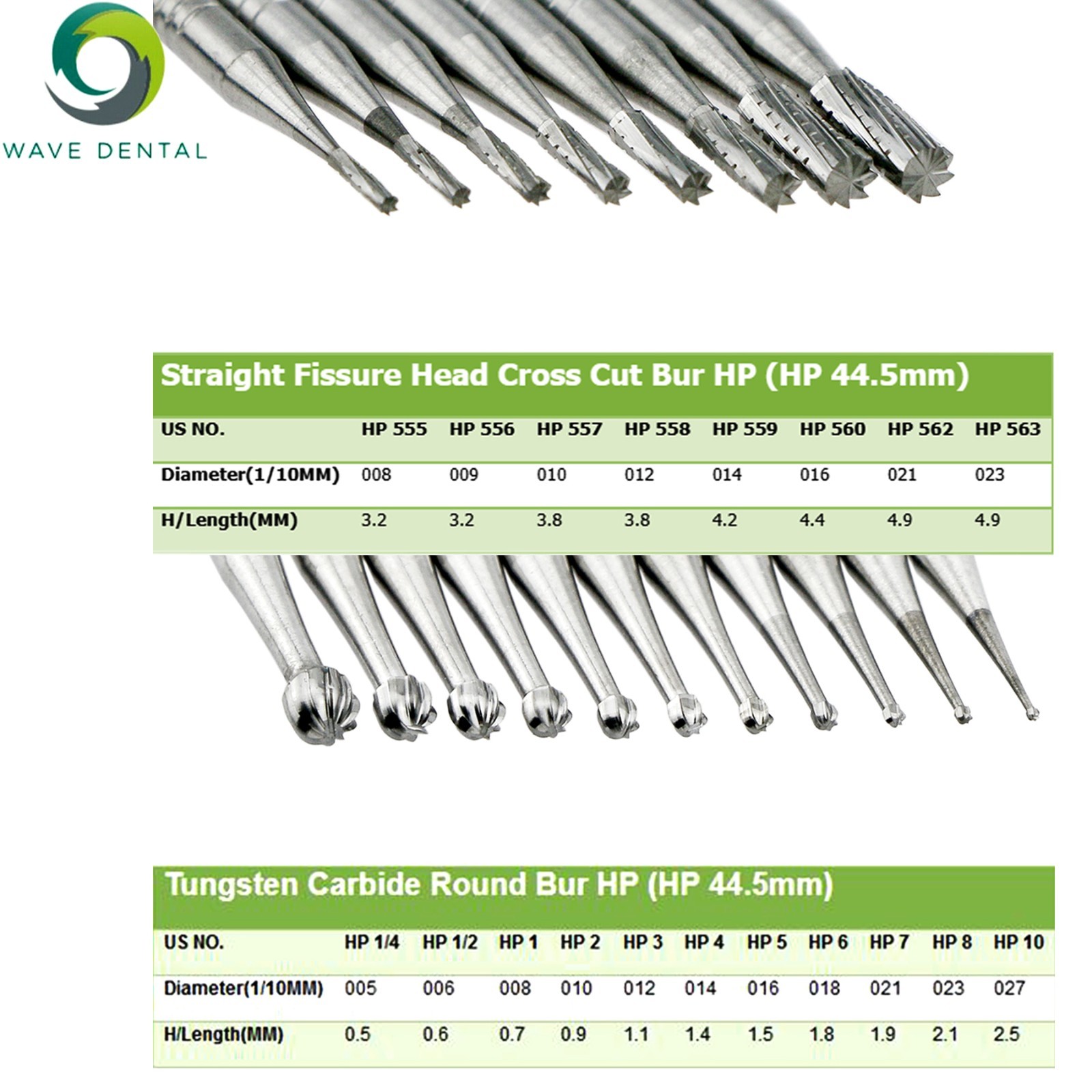 10Pcs US WAVE Dental Bur Round Latch RA/FG 1.6mm/HP Surgical Burs Low/High Speed