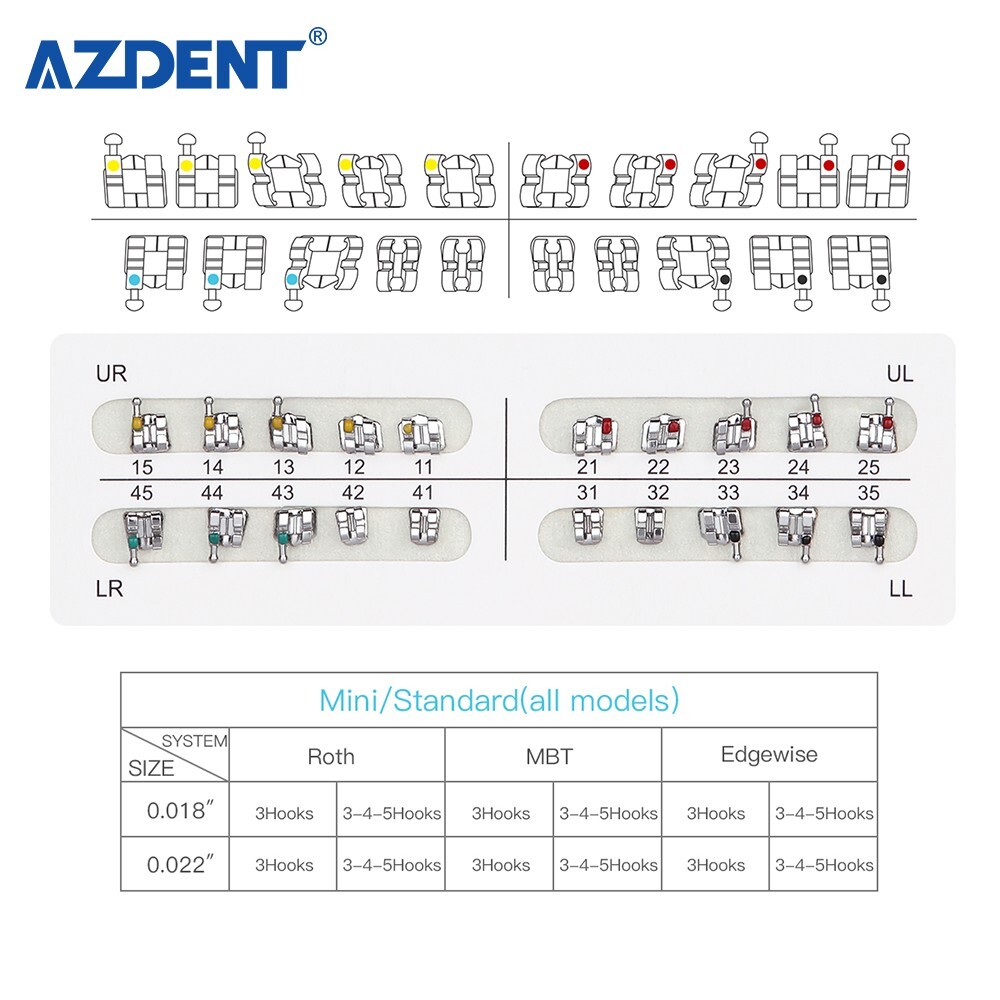 10 Kits AZDENT Dental Orthodontic Metal Bracket Braces Mini Roth .018 Hooks 345