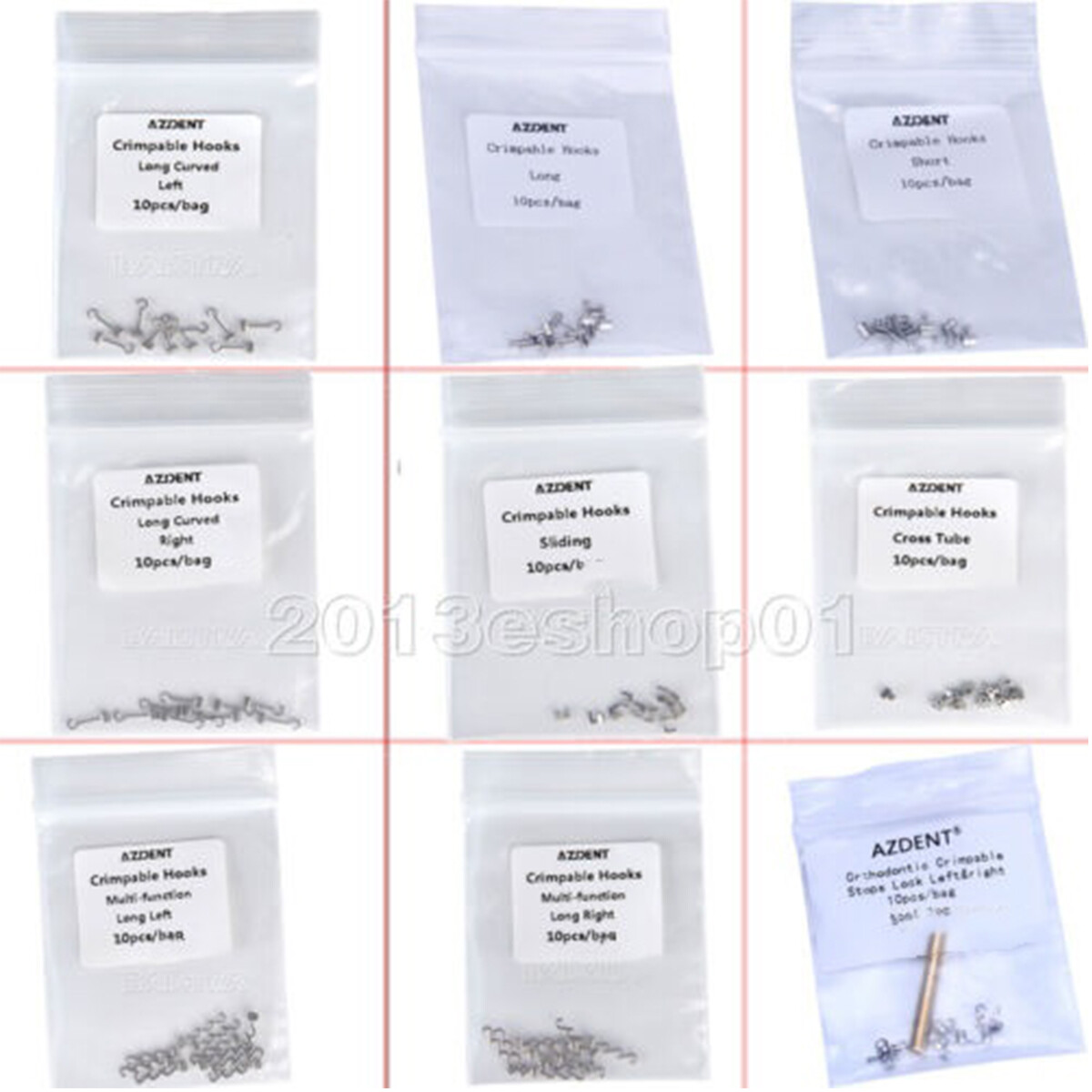 10Type Dental Orthodontic Crimpable Hooks Sliding/Spiral Cross/Double Tube Stops