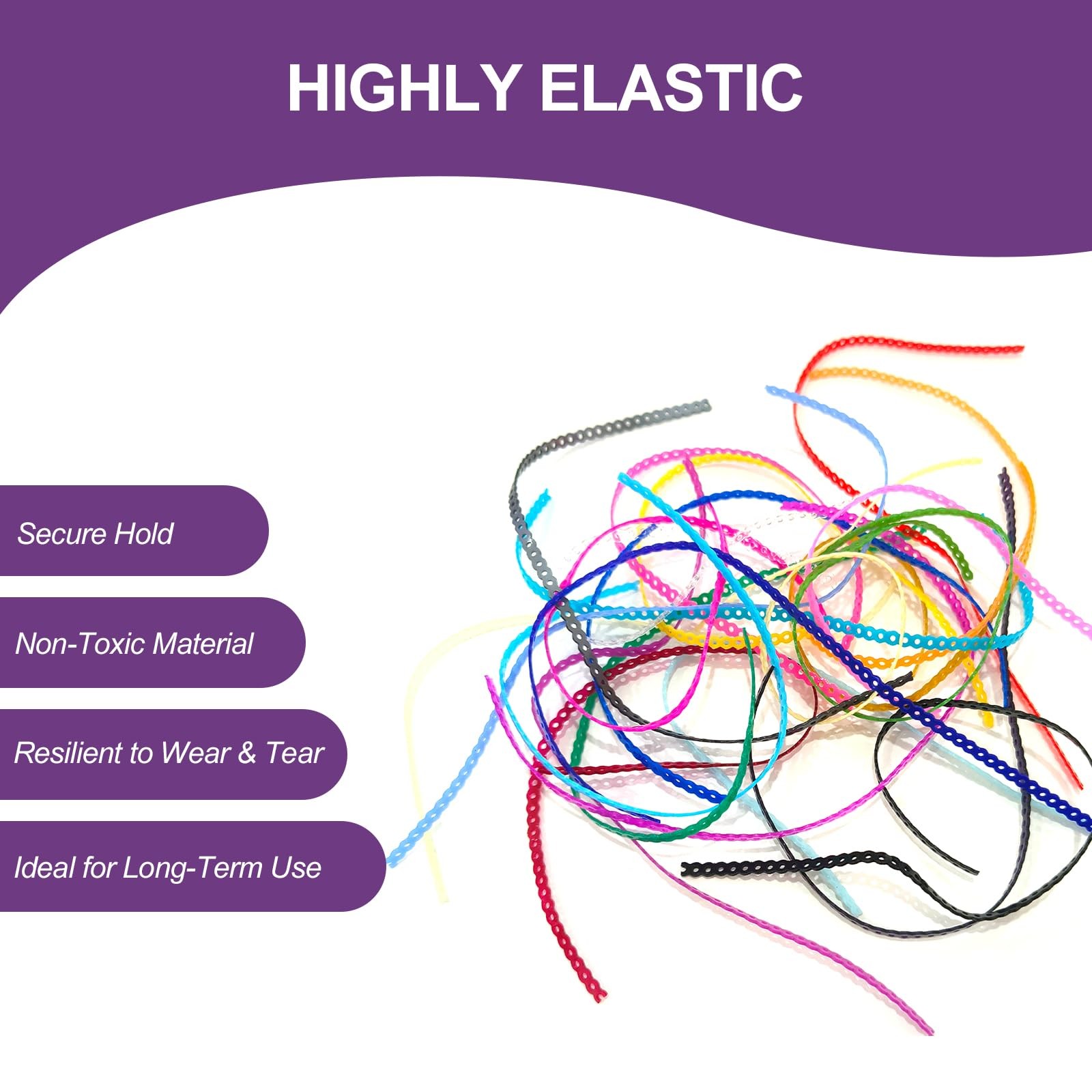 24 Pieces Colorful Power Chain Set (Continuous) for Braces, Fashion colorful