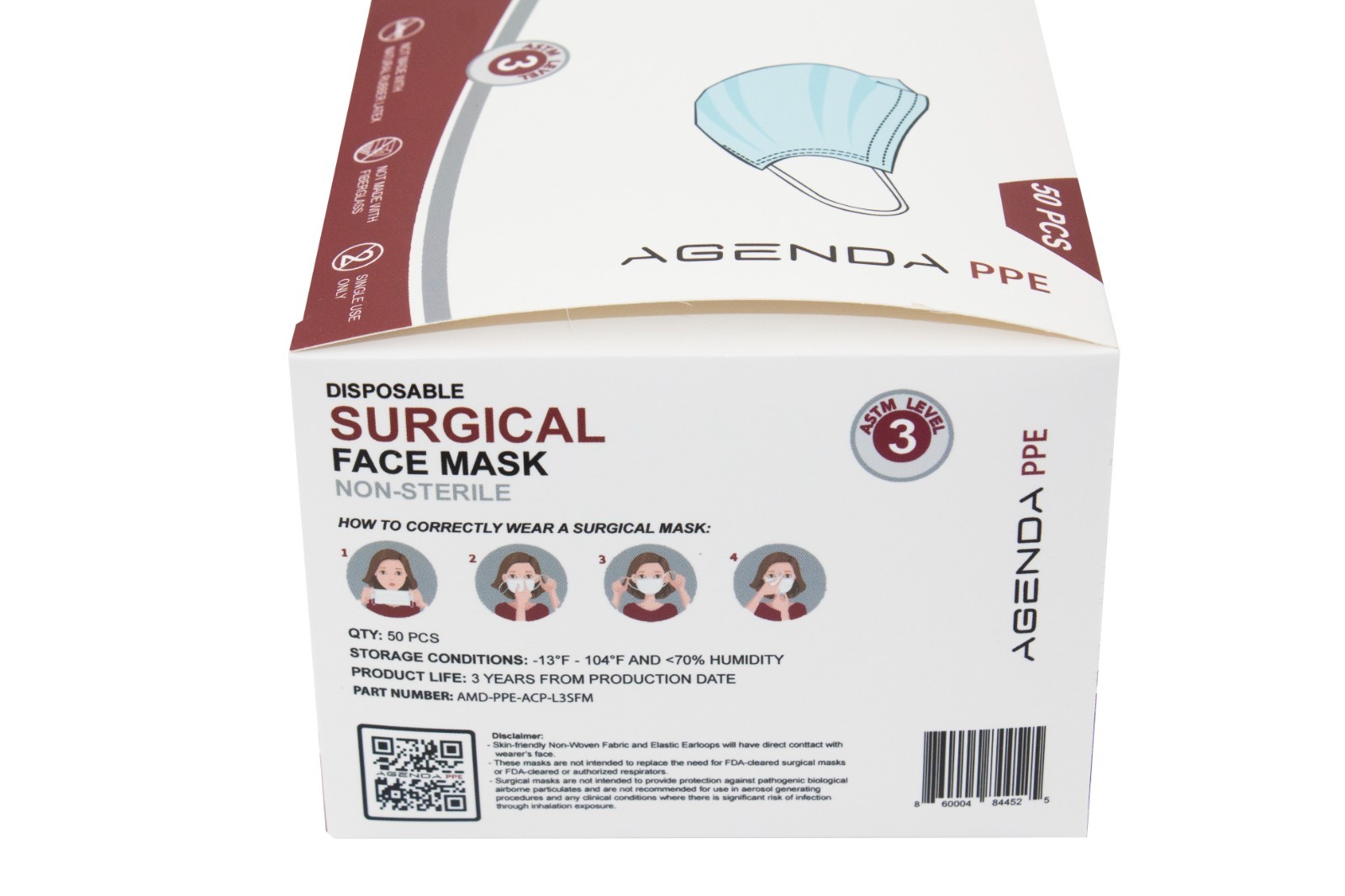 Agenda PPE – Level 3 ASTM Disposable Face Masks Blue 3 Ply Earloop – 600pcs