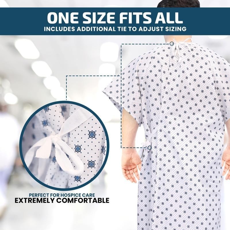 Durable 3/4 Sleeve Unisex Hospital Gown – Machine Washable, Fits Up to 2XL