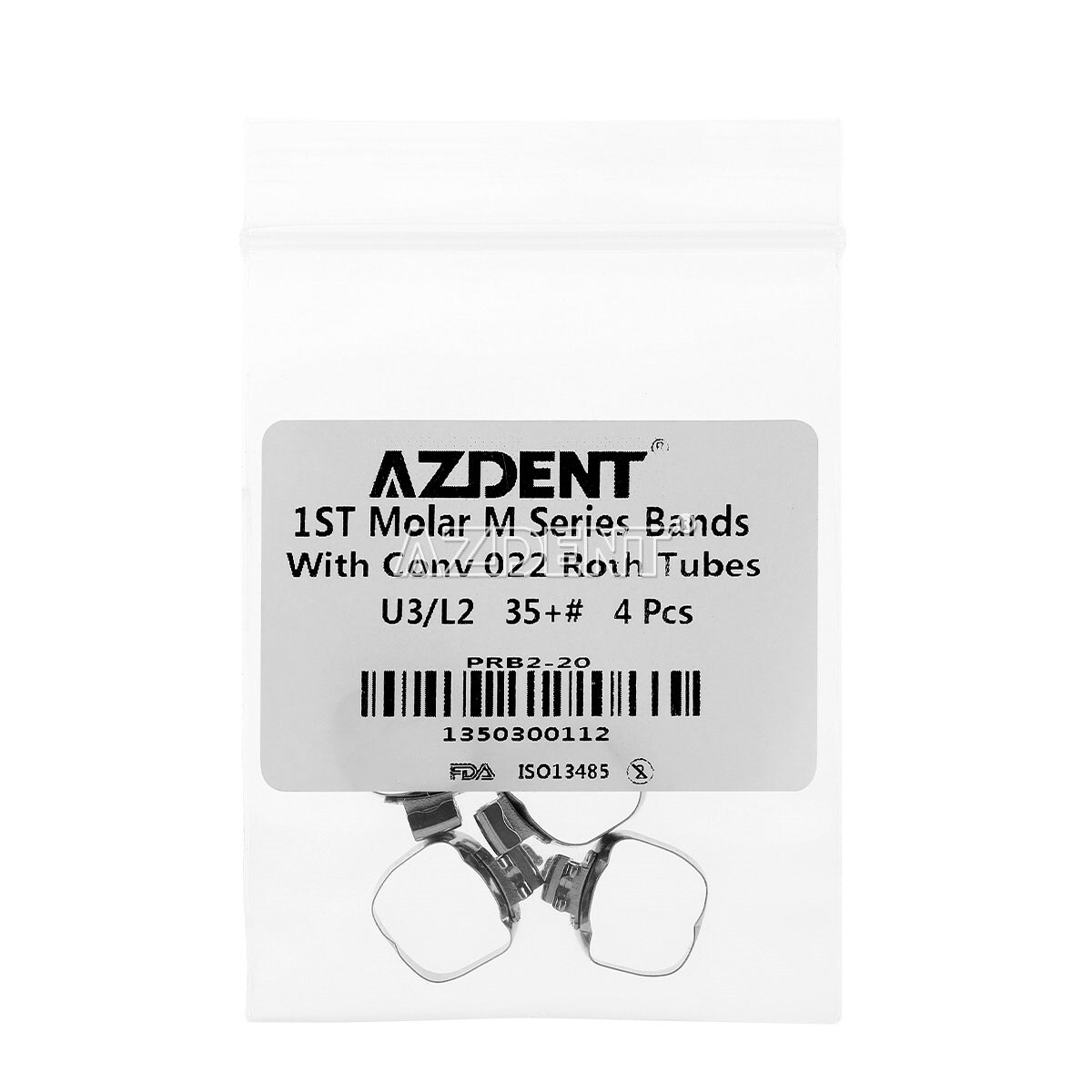 Bandas Ortodoncia AZDENT con Tubo Bucal 1er Molar MBT/Roth .022 Tallas 35-39+