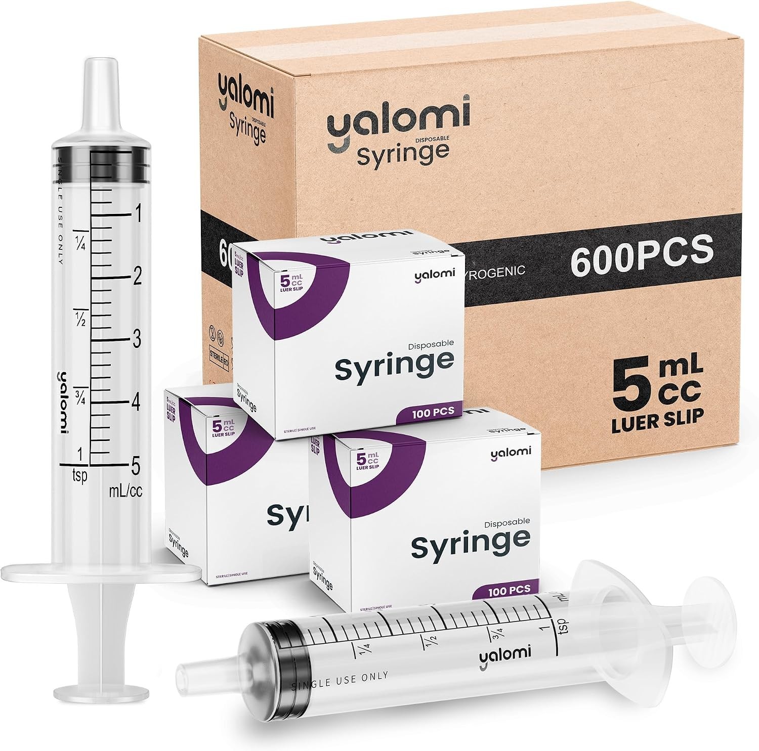 Bulk Case of 600 Sterile 5mL Luer Slip Syringes – Precision & Reliability