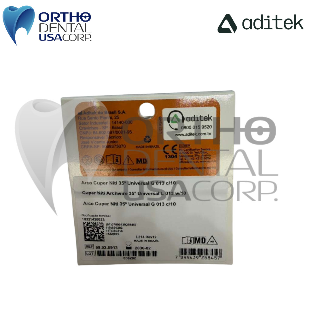 Copper Niti Archwire 35° Universal L 0.13″ pack 10 Aditek CuNiti Orthodentalusa