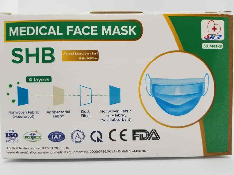 SHB Medical 200 Face Mask 4 ply High performance filters , bacteria ASTM LEVEL 3
