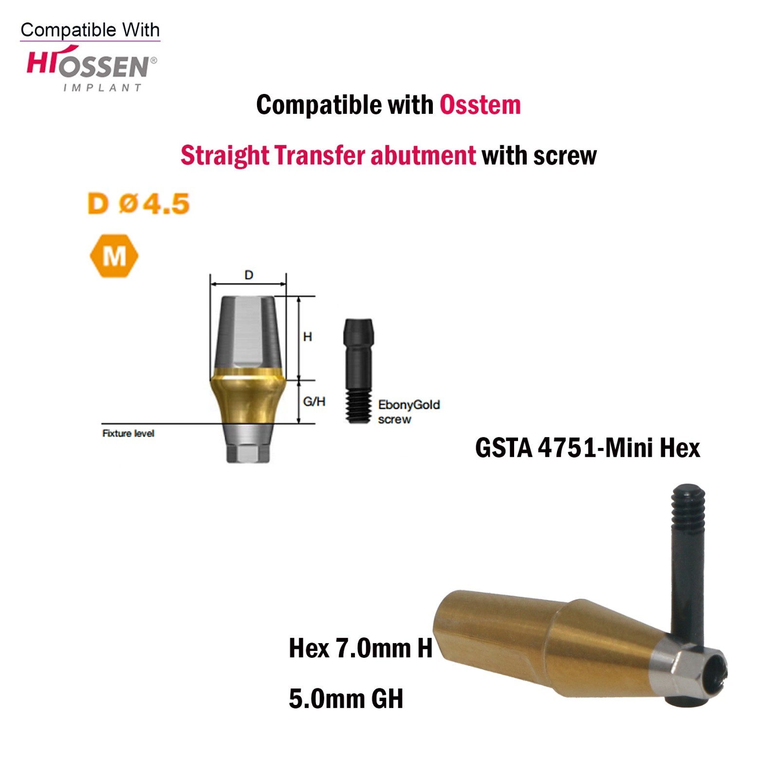 US Dental Straight Transfer Abutment Mini/Regular 1-6.0mm for Osstem Hiossen TS