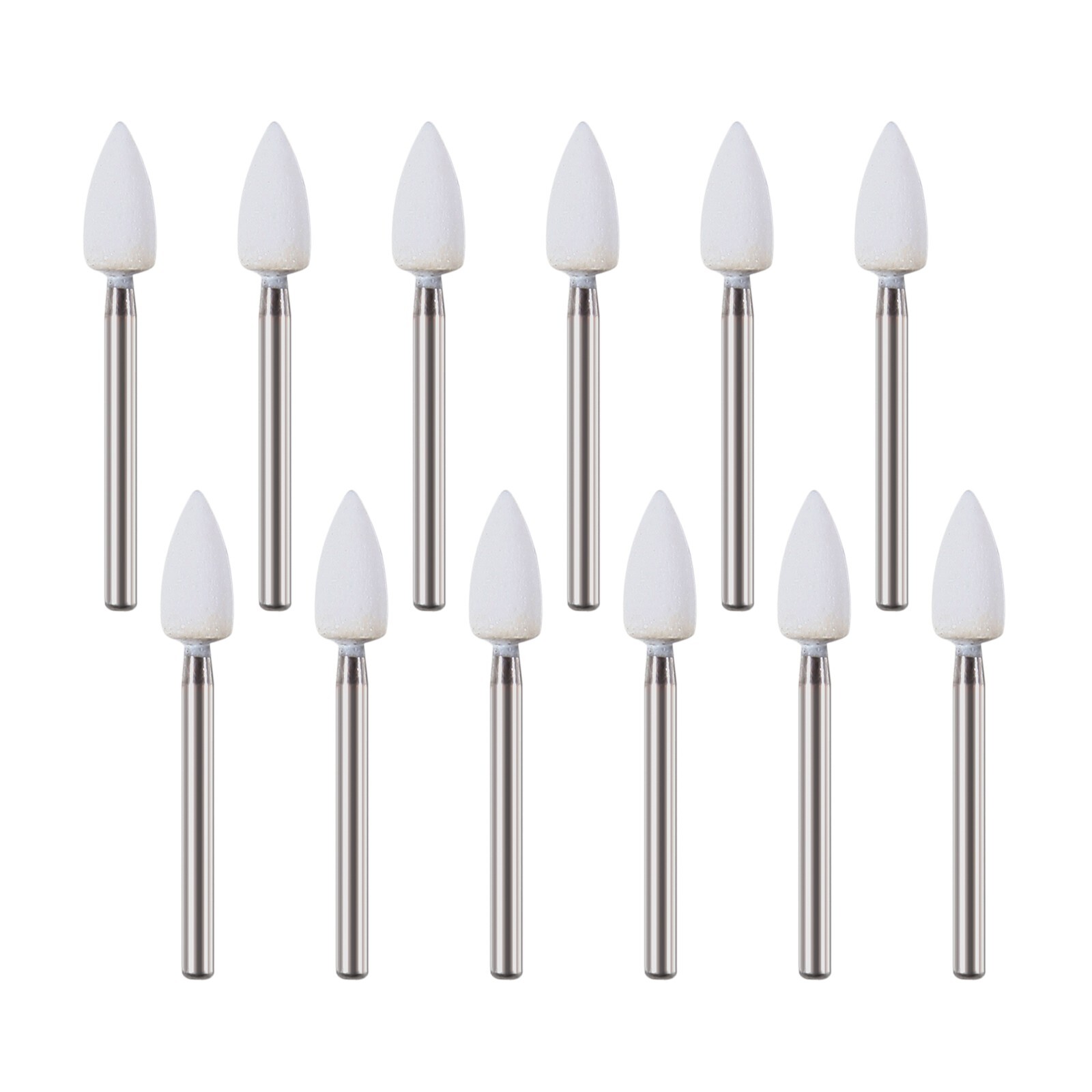 12*Dental Flame Mounted White Stone Polishing Burs FG Abrasion Point Polisher st