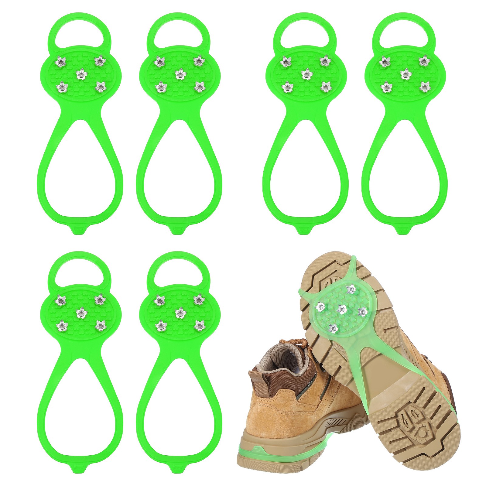 3 Pcs Non-Slip Spikes, 5 Tooth Steel Nails Ice Cleats, Green Size-M