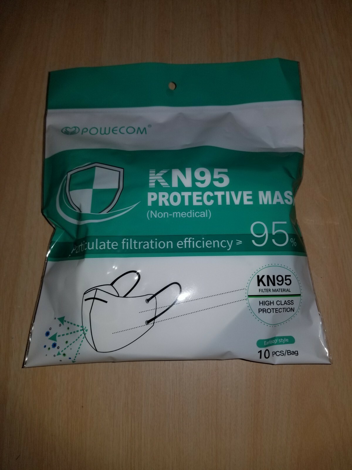 White Powecom® KN95 Respirator Face Mask – Ear Loop – 10 masks per pack SEALED!