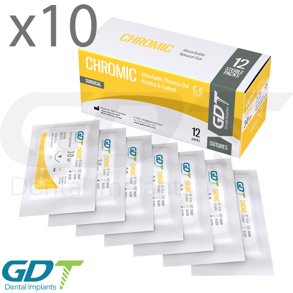 10 Collagen Monofilament Chr0mic Gut Sterile Sutur3s 12pcs 20mm Reverse Cutting