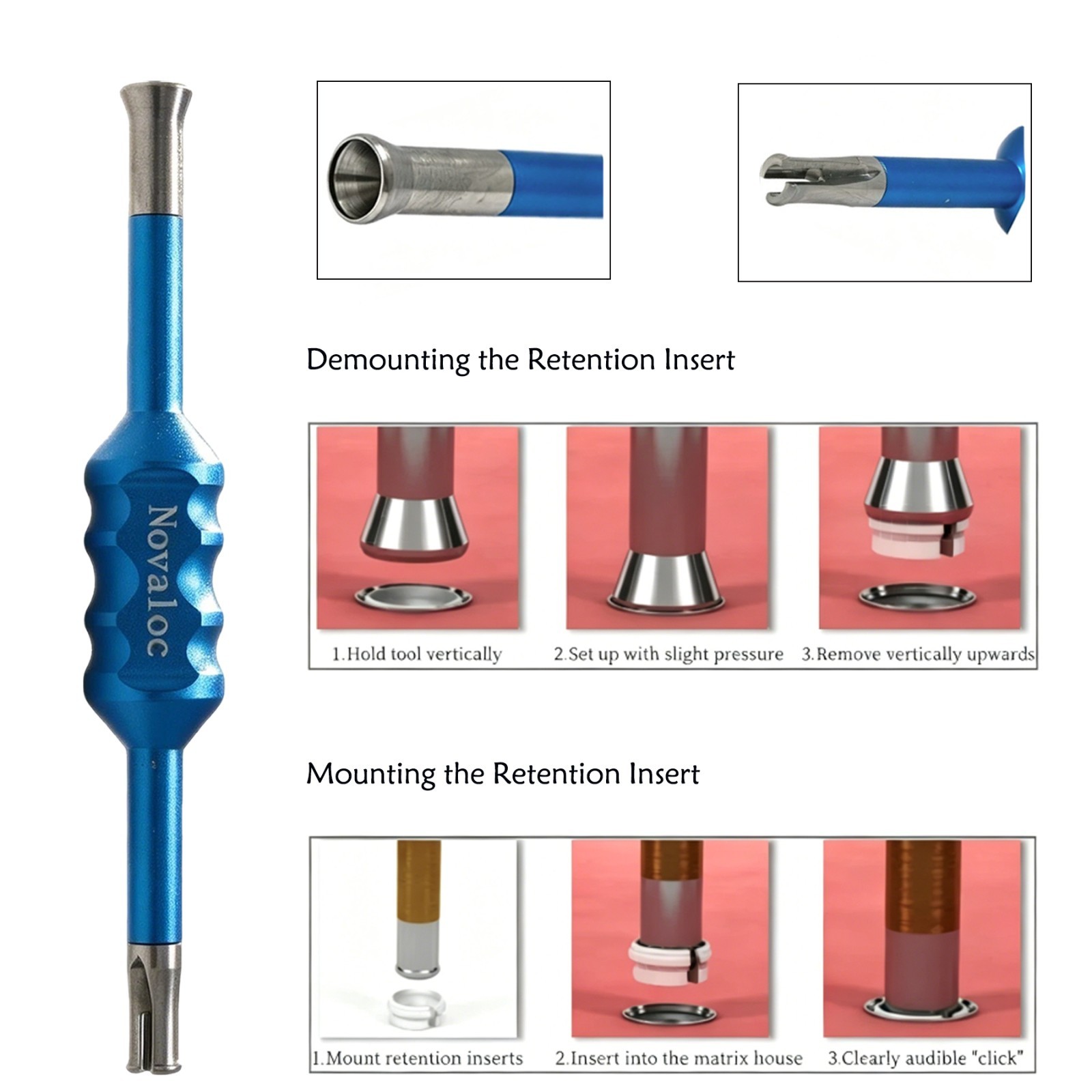 Novaloc Retention Inserts Caps & Mounting&Demounting Tool for Dental Overdenture