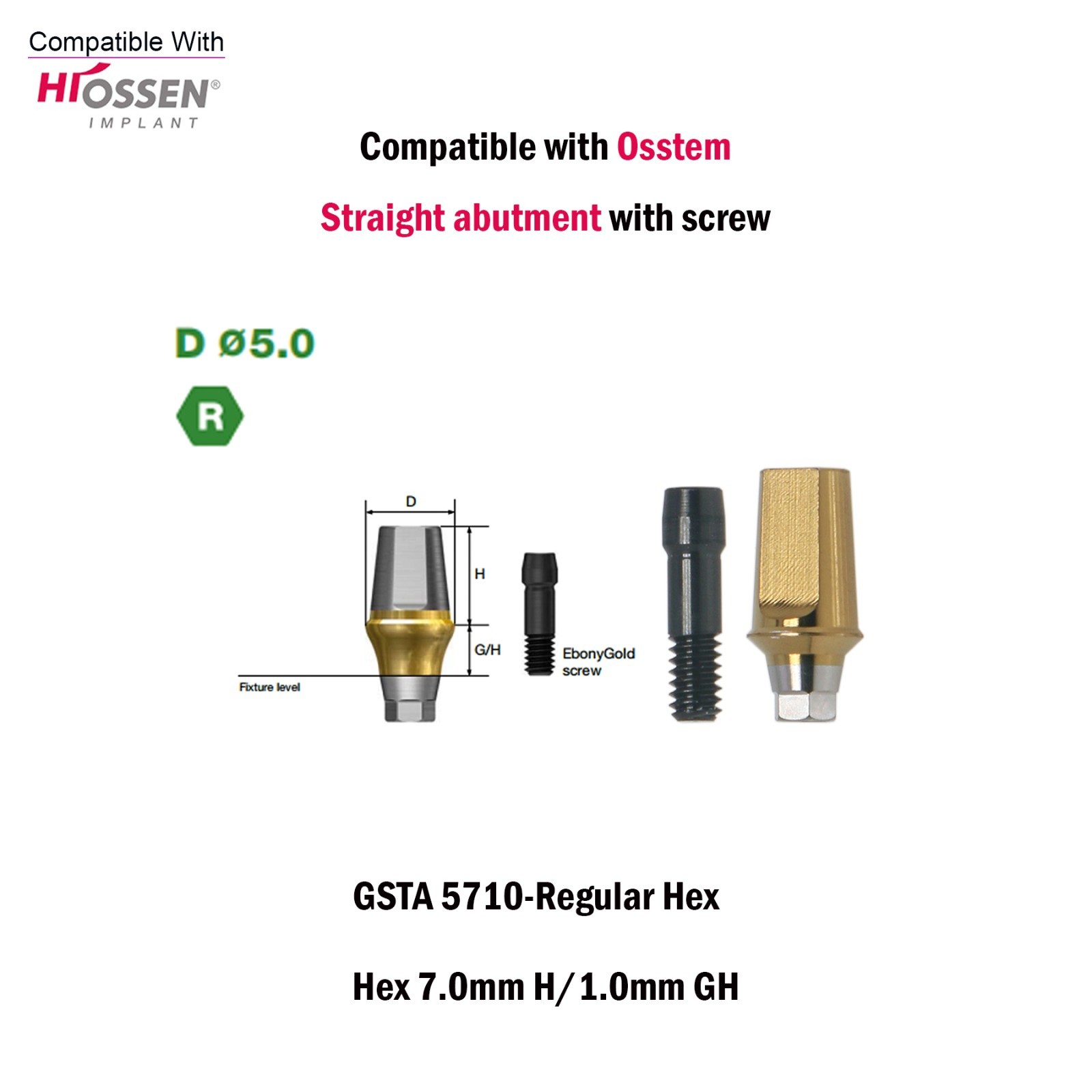 Titanium Straight Abutment Ti Cemented Abutment Compatible Osstem Hiossen TS M/R