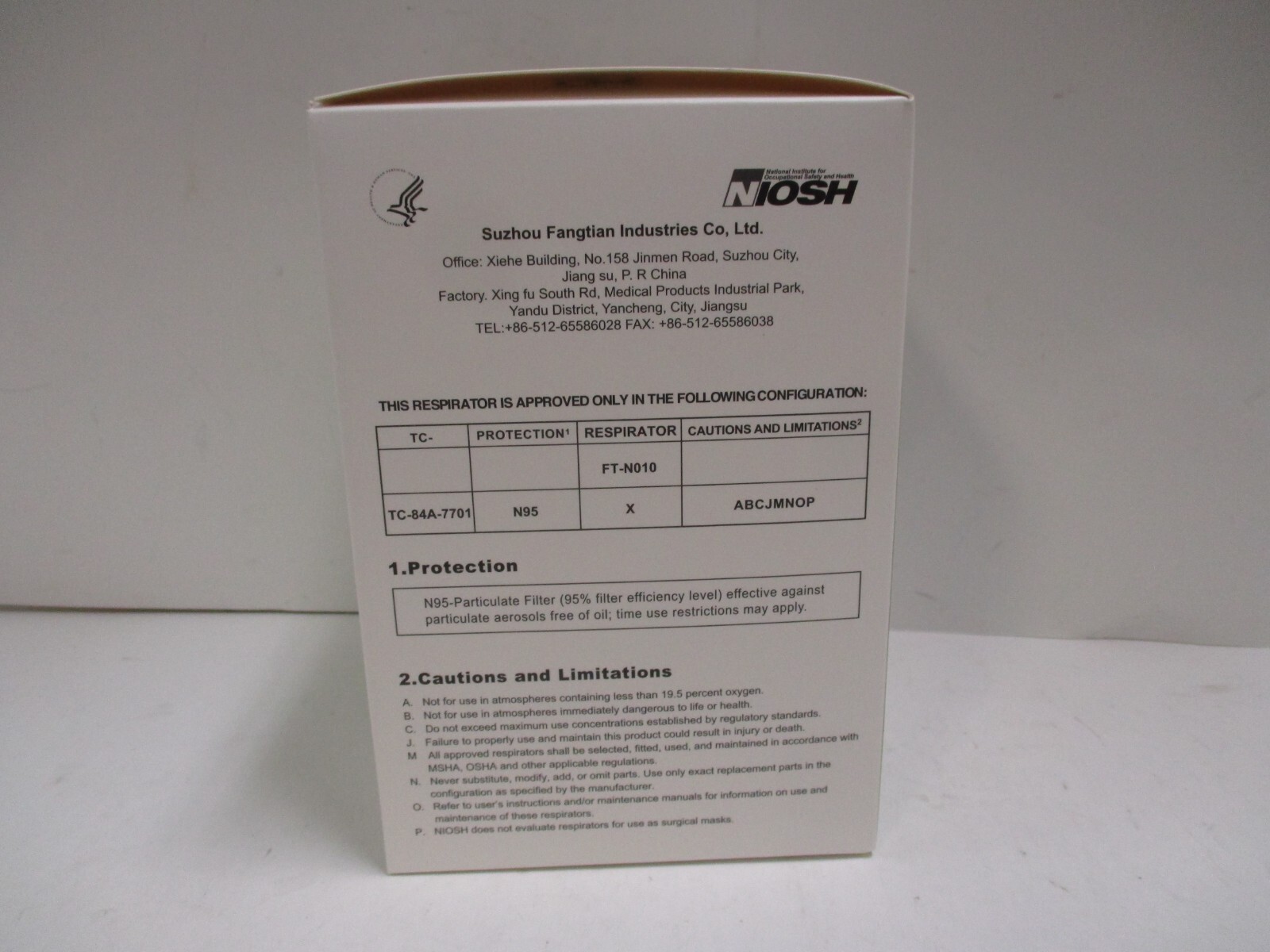 NIOSH N95 Round Respirator Face Mask, 20 masks per box, exp: 11/2023