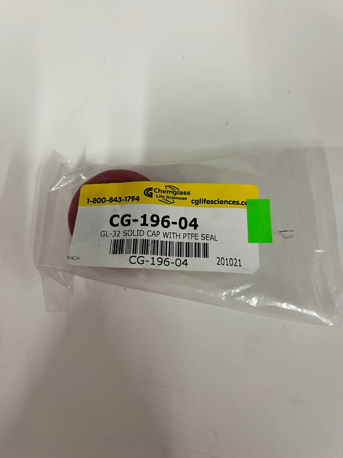 Chemglass CG-196-04 GL-32 Solid Cap with PFTE Seal